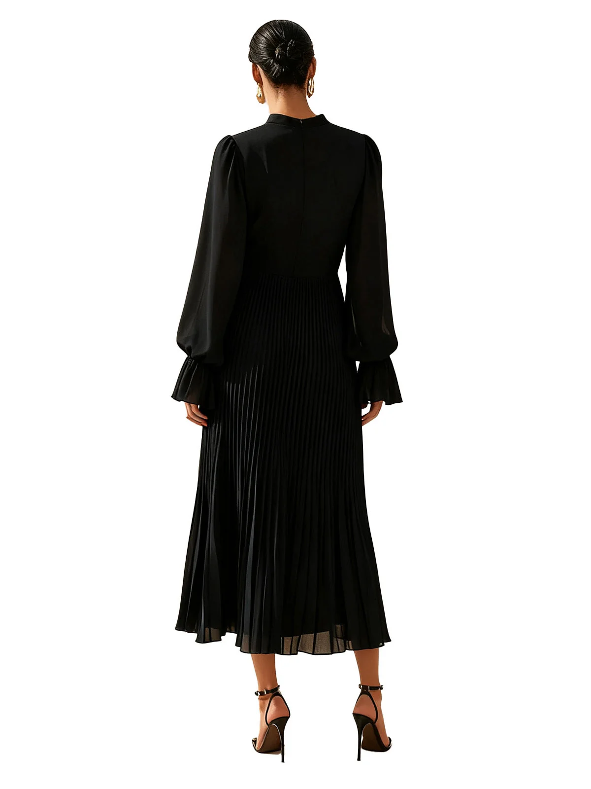 Robe plissée verte unie à ourlet volanté années 1950 - Image 9