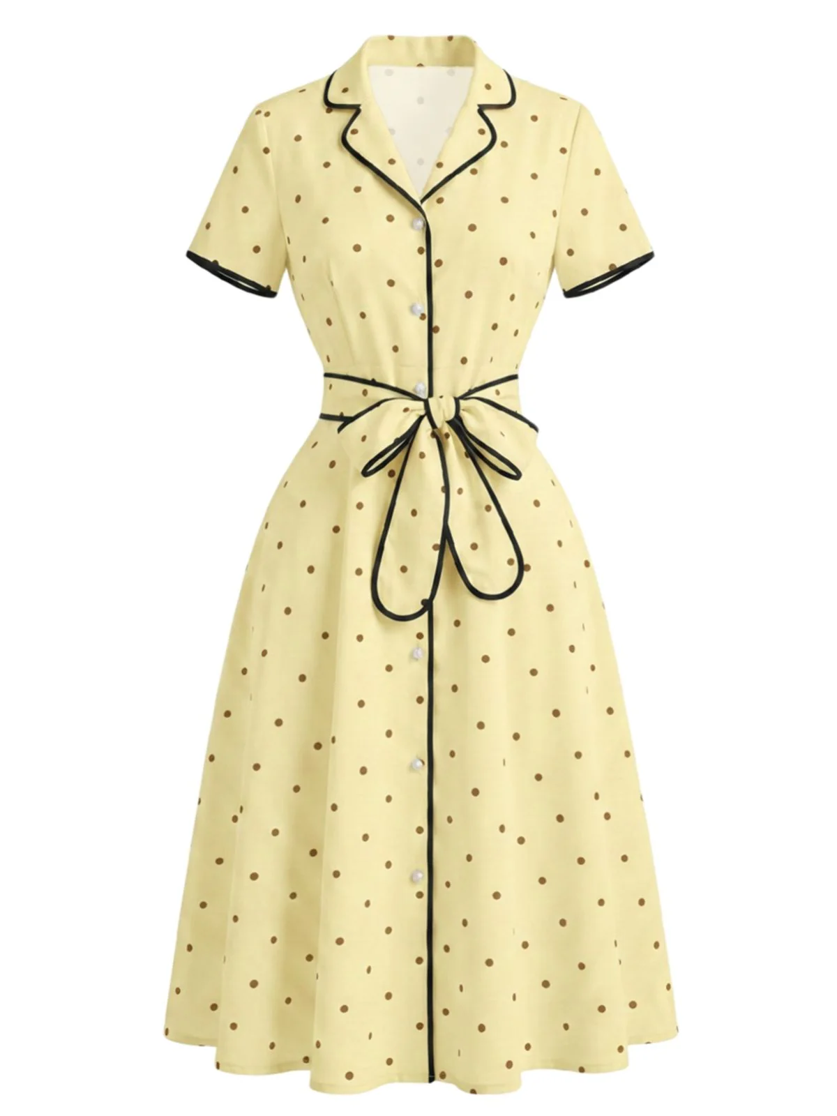 Robe pois col cranté et bordure années 1940 - Image 2