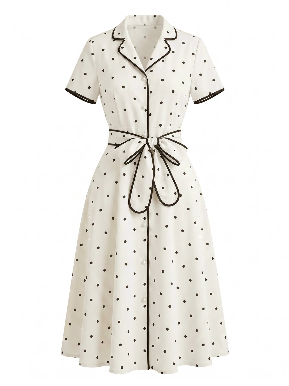 Robe pois col cranté et bordure années 1940 - Image 4