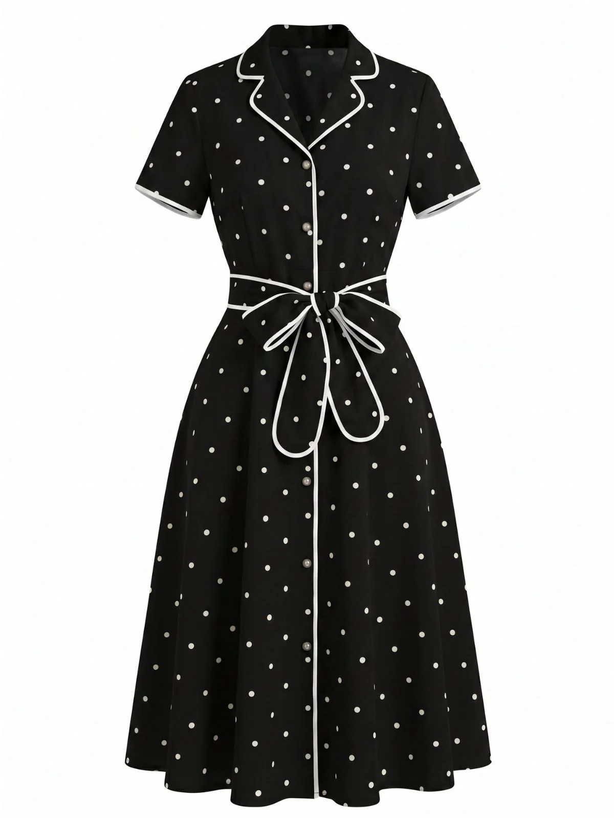 Robe pois col cranté et bordure années 1940 - Image 6