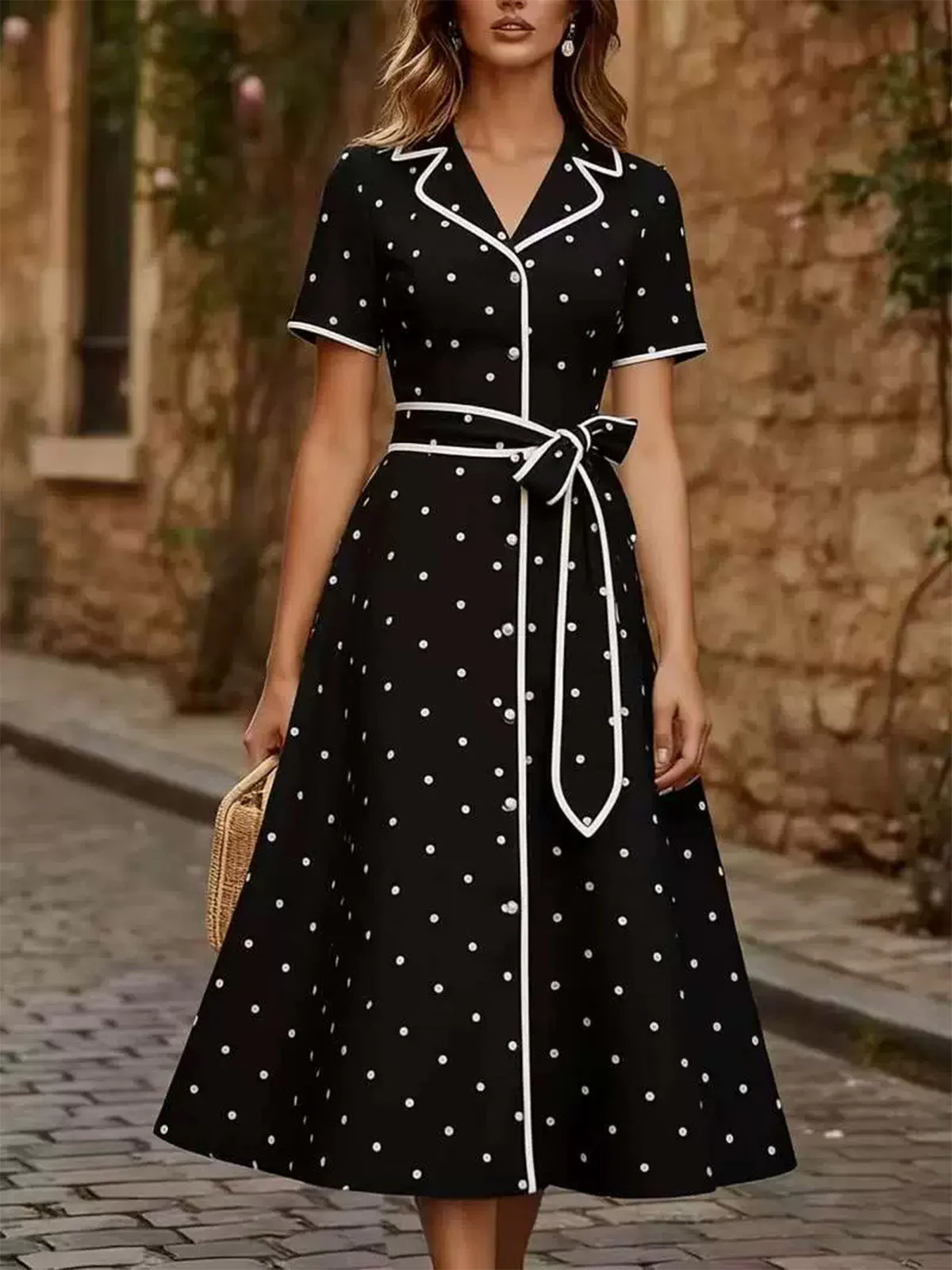 Robe pois col cranté et bordure années 1940 - Image 8