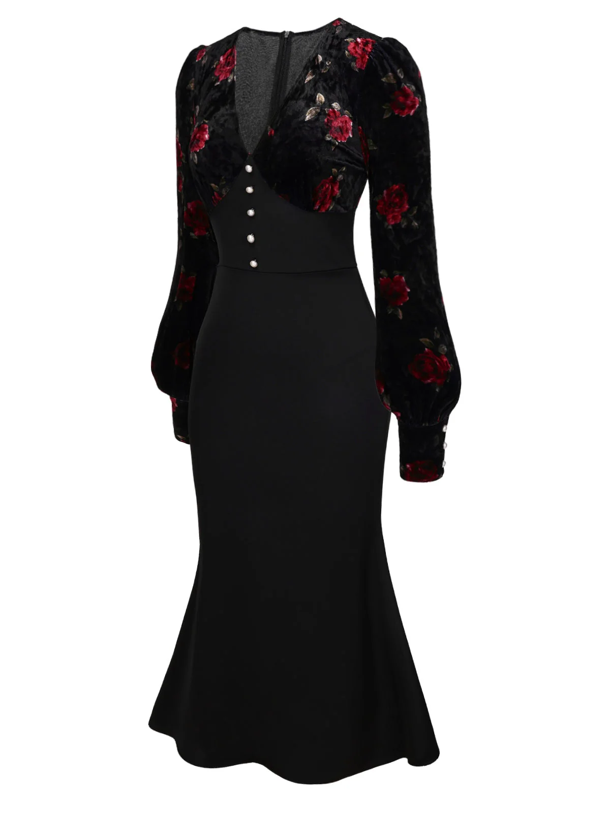 Robe queue de poisson en velours rose noir des années 1930 - Image 4