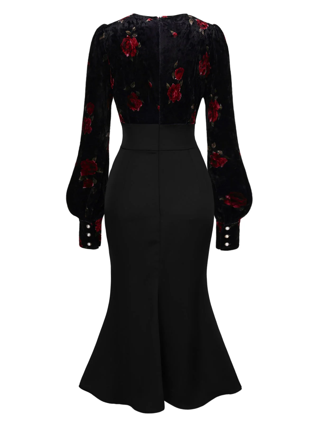 Robe queue de poisson en velours rose noir des années 1930 - Image 5
