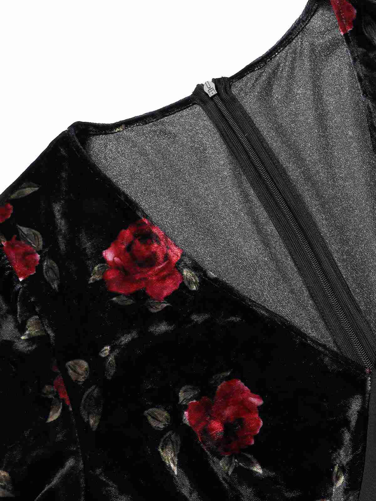 Robe queue de poisson en velours rose noir des années 1930 - Image 6