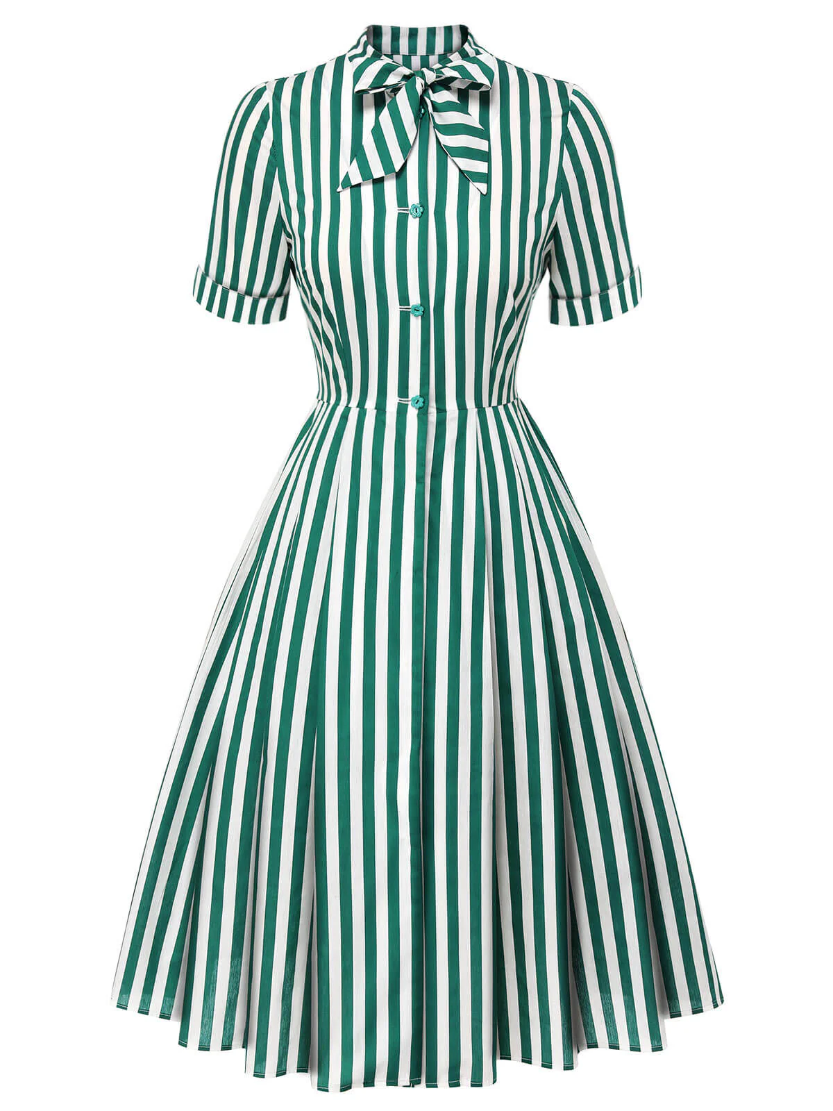Robe rayée vert foncé des années 1950 à col noué - Image 2