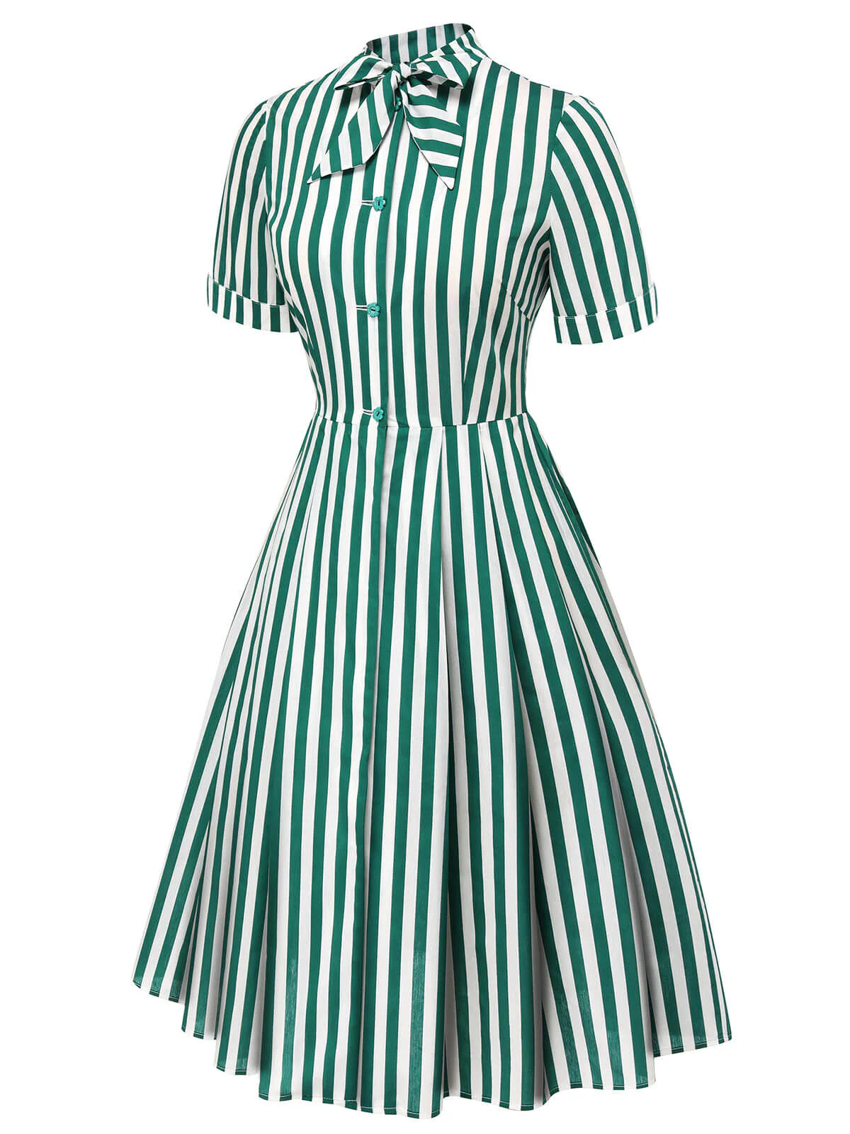 Robe rayée vert foncé des années 1950 à col noué - Image 3