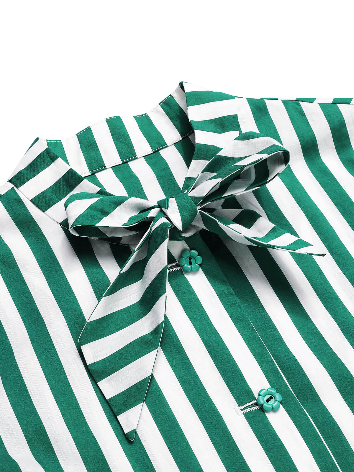 Robe rayée vert foncé des années 1950 à col noué - Image 6