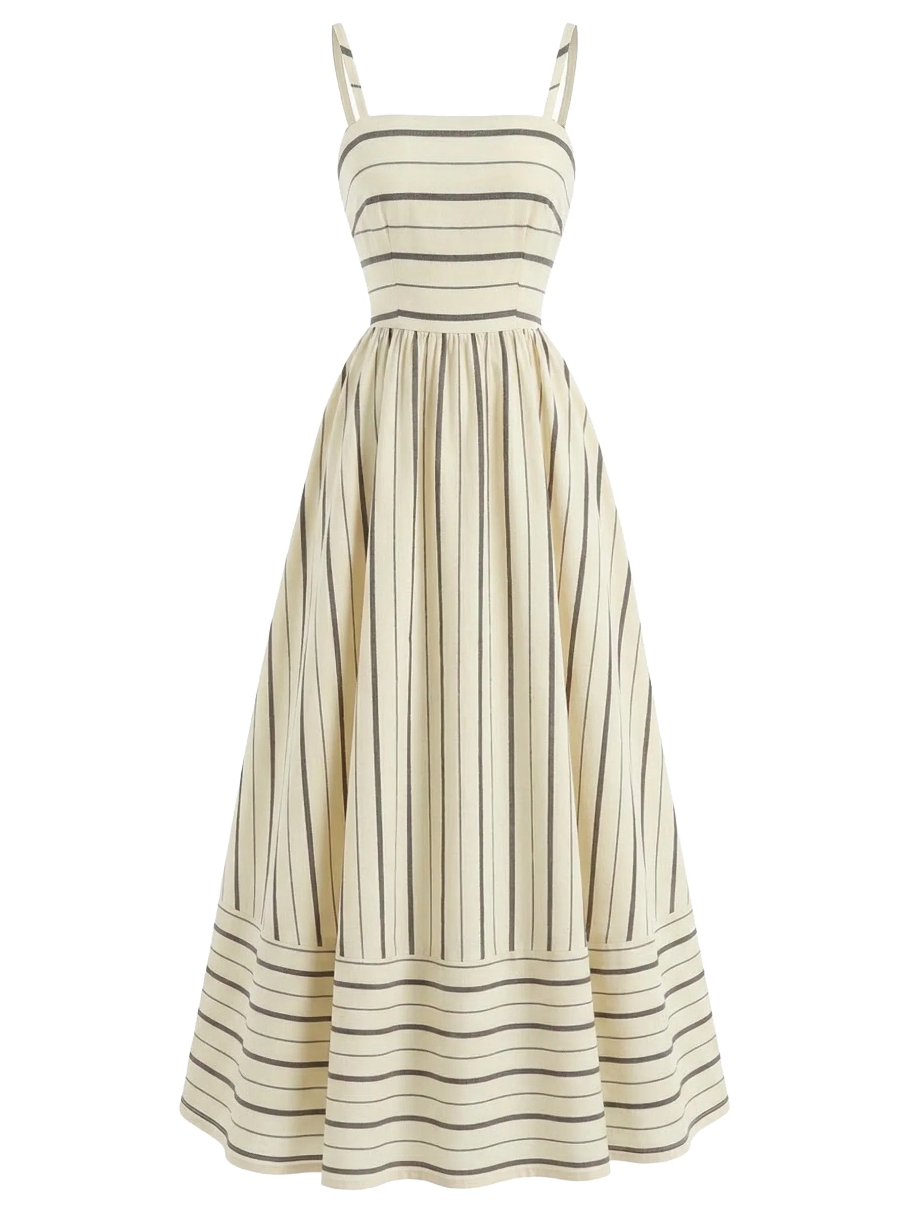 Robe rayée à fines bretelles smocks ajourés années 1930 - Image 10