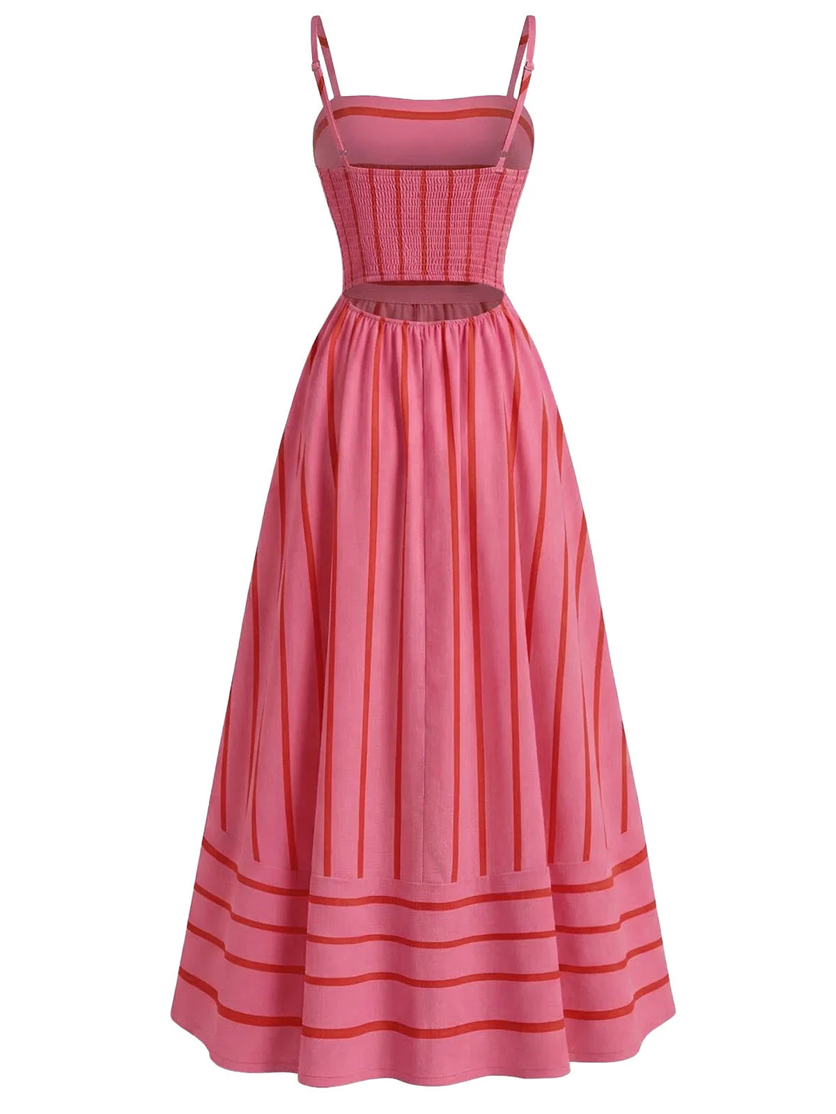 Robe rayée à fines bretelles smocks ajourés années 1930 - Image 3