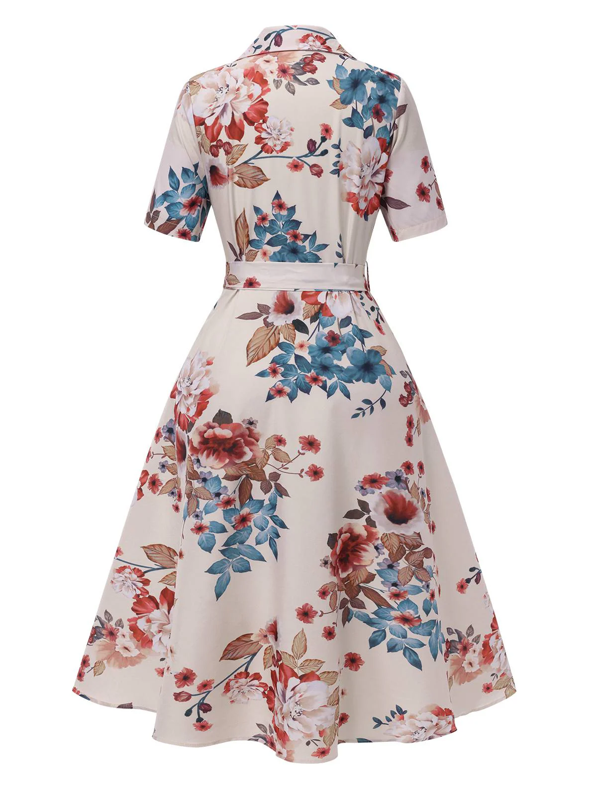 Robe revers ceinturée à fleurs abricot des années 1940 - Image 3