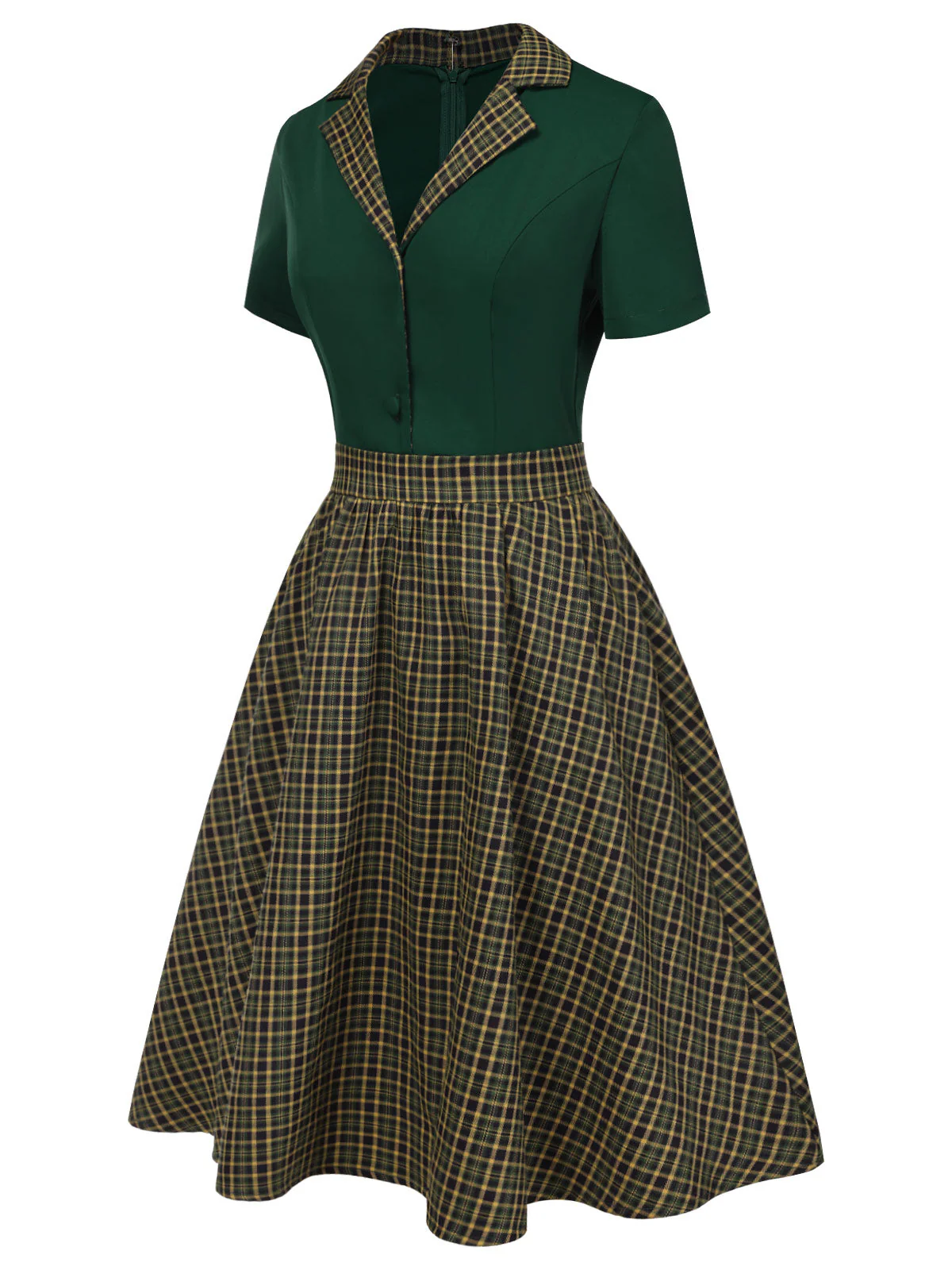 Robe à revers patchwork à carreaux verts des années 1950 - Image 3
