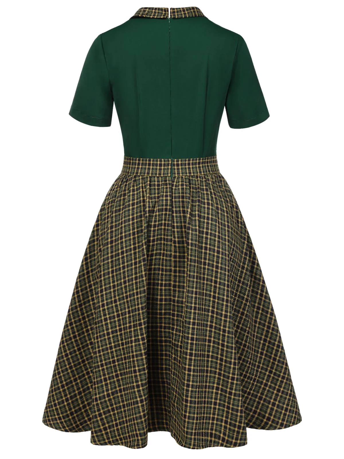 Robe à revers patchwork à carreaux verts des années 1950 - Image 4
