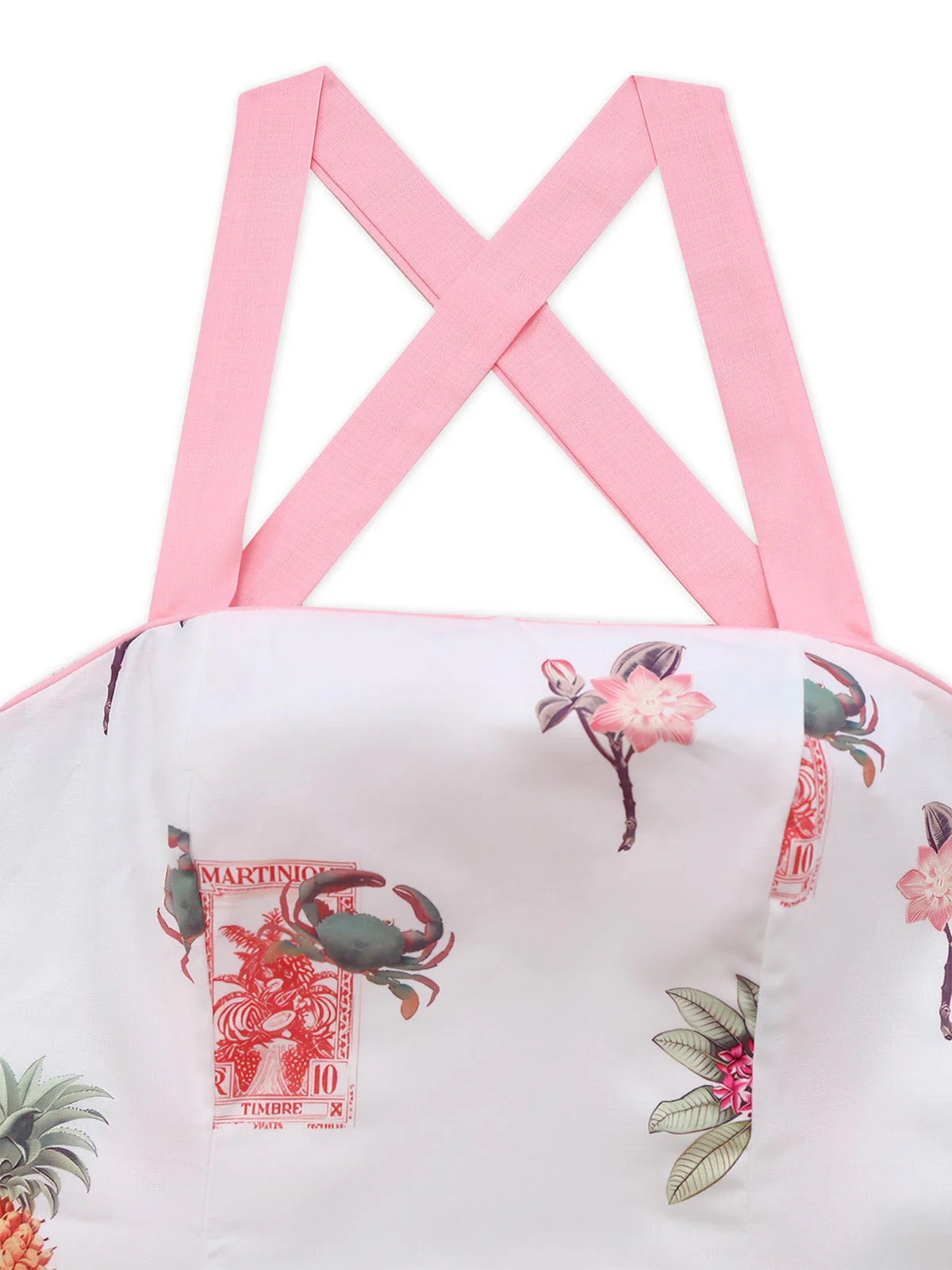 Robe rose à bretelles lacets dans le dos imprimé tropical années 1960 - Image 3