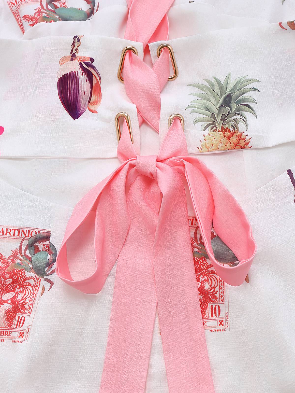 Robe rose à bretelles lacets dans le dos imprimé tropical années 1960 - Image 5