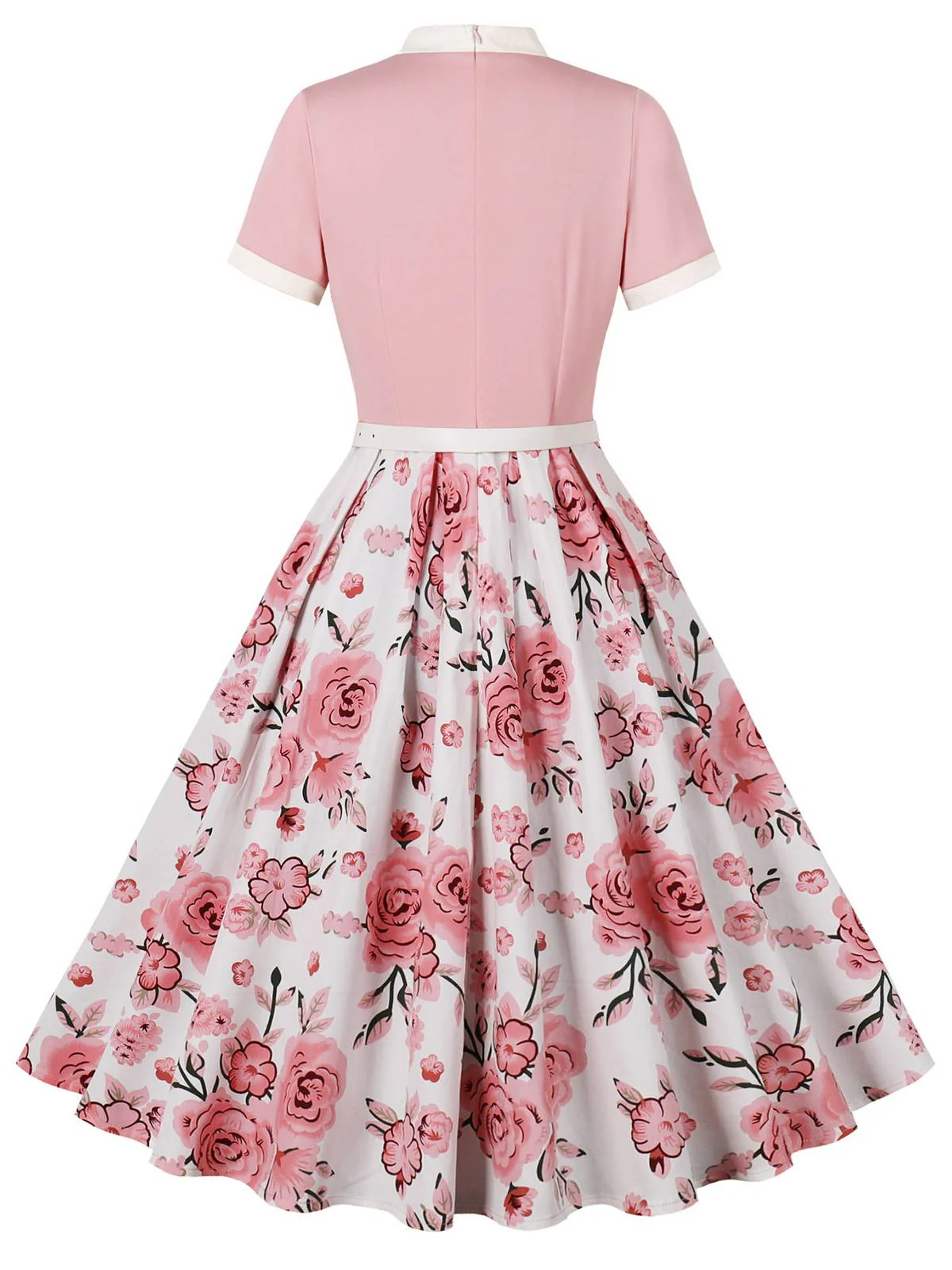 Robe rose à col noué et patchwork de roses des années 1950 - Image 2