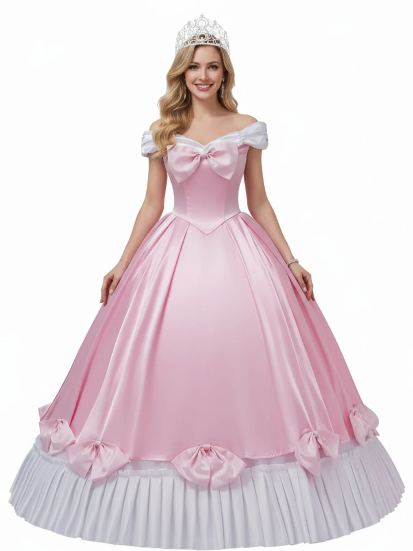 Robe rose à épaules dénudées plissée et ornée d'un nœud en satin années 50 - Image 2