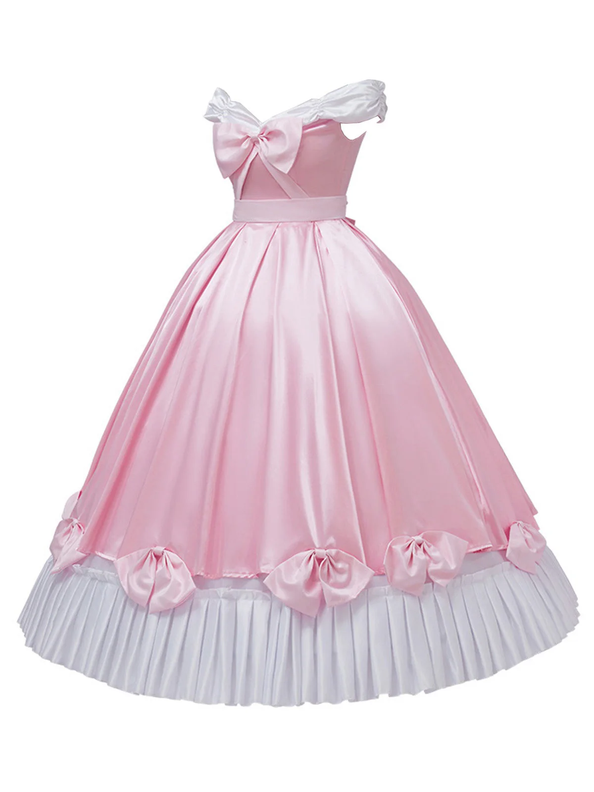 Robe rose à épaules dénudées plissée et ornée d'un nœud en satin années 50 - Image 3