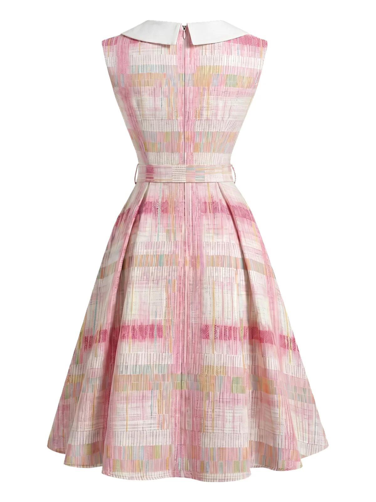 [Prévente] Robe rose carreaux sans manches col Claudine années 1950 - Image 3