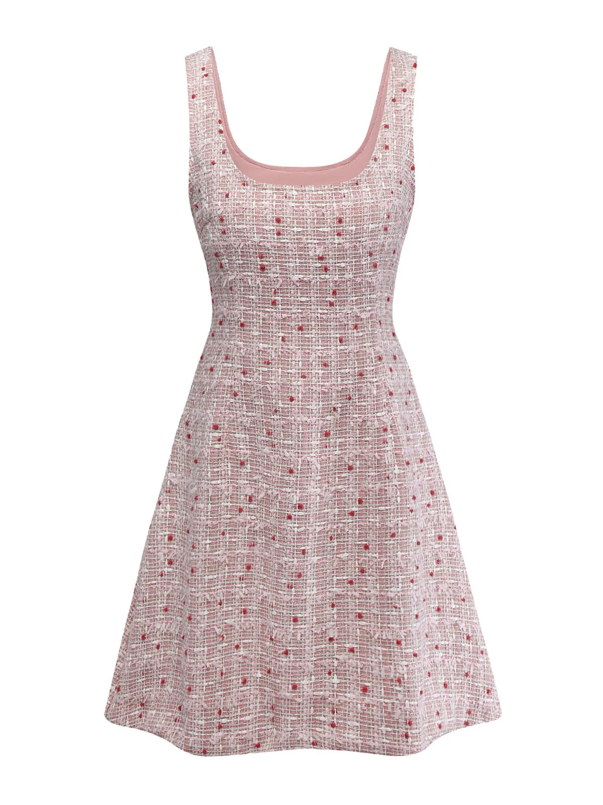 Robe rose chasuble courte en tweed à carreaux années 1960 - Image 2