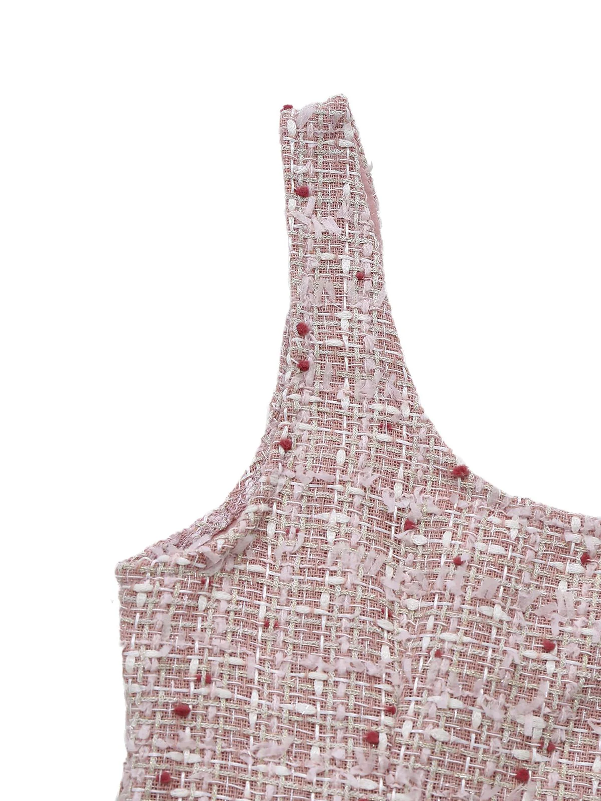 Robe rose chasuble courte en tweed à carreaux années 1960 - Image 6