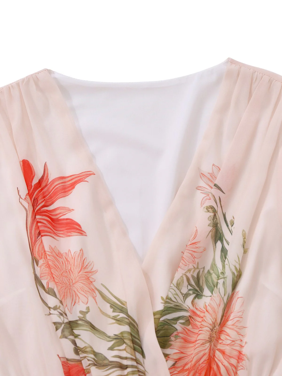 Robe rose col V manches à volants imprimé floral années 1940 - Image 8