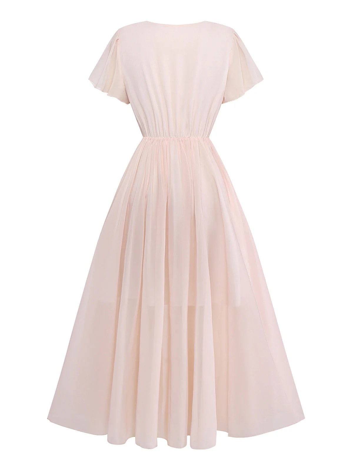 Robe rose col V manches à volants imprimé floral années 1940 - Image 6