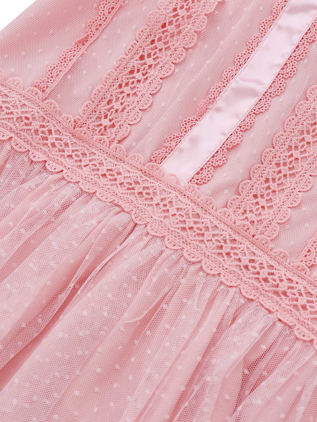 Robe rose en tulle avec bordure en dentelle et nœud années 1960 - Image 8