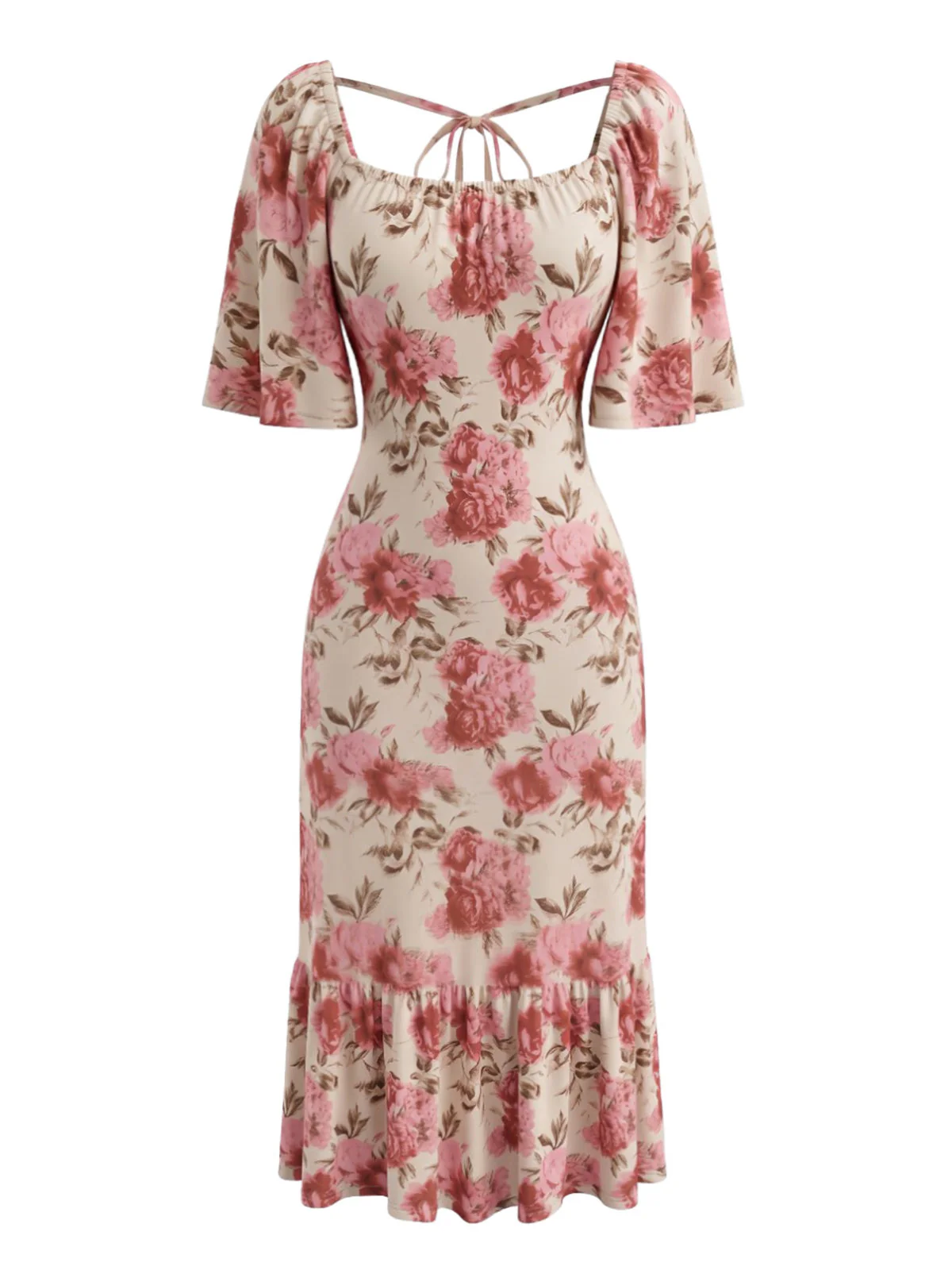 Robe Rose Manches Bouffantes Midi Années 1930 - Image 2