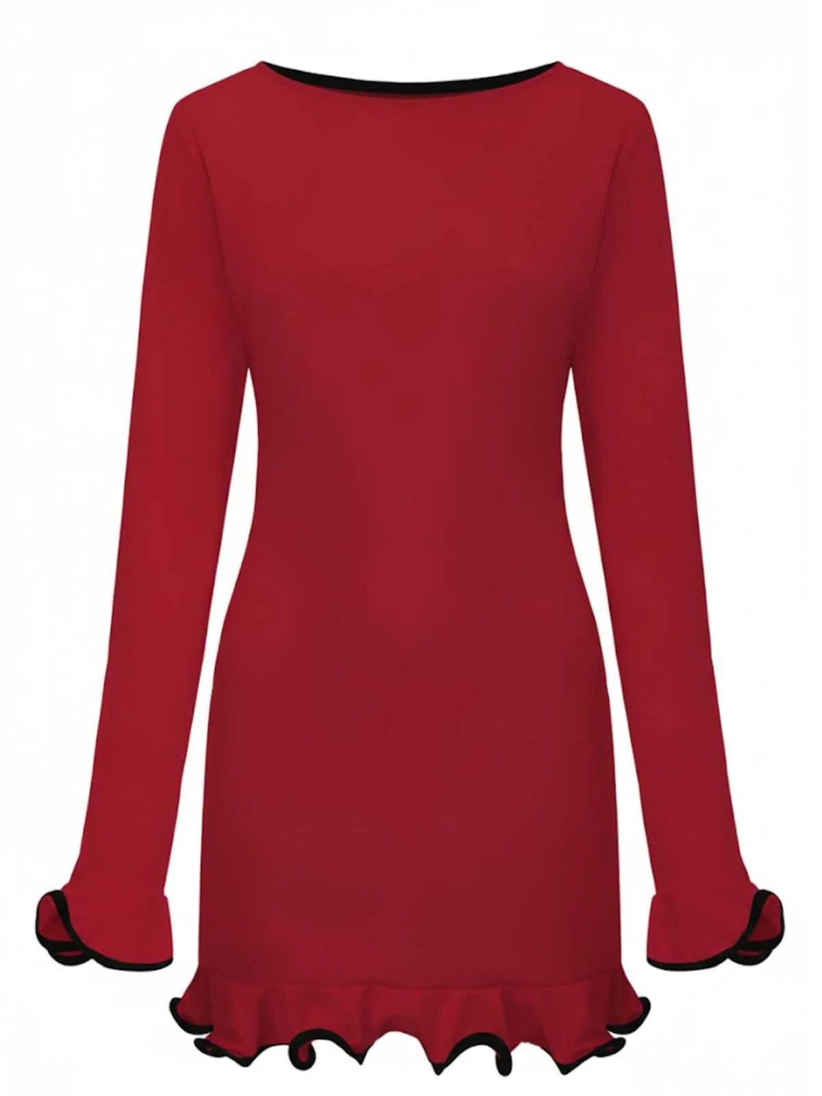 Robe rose manches longues et ourlet volants style années 60 - Image 2