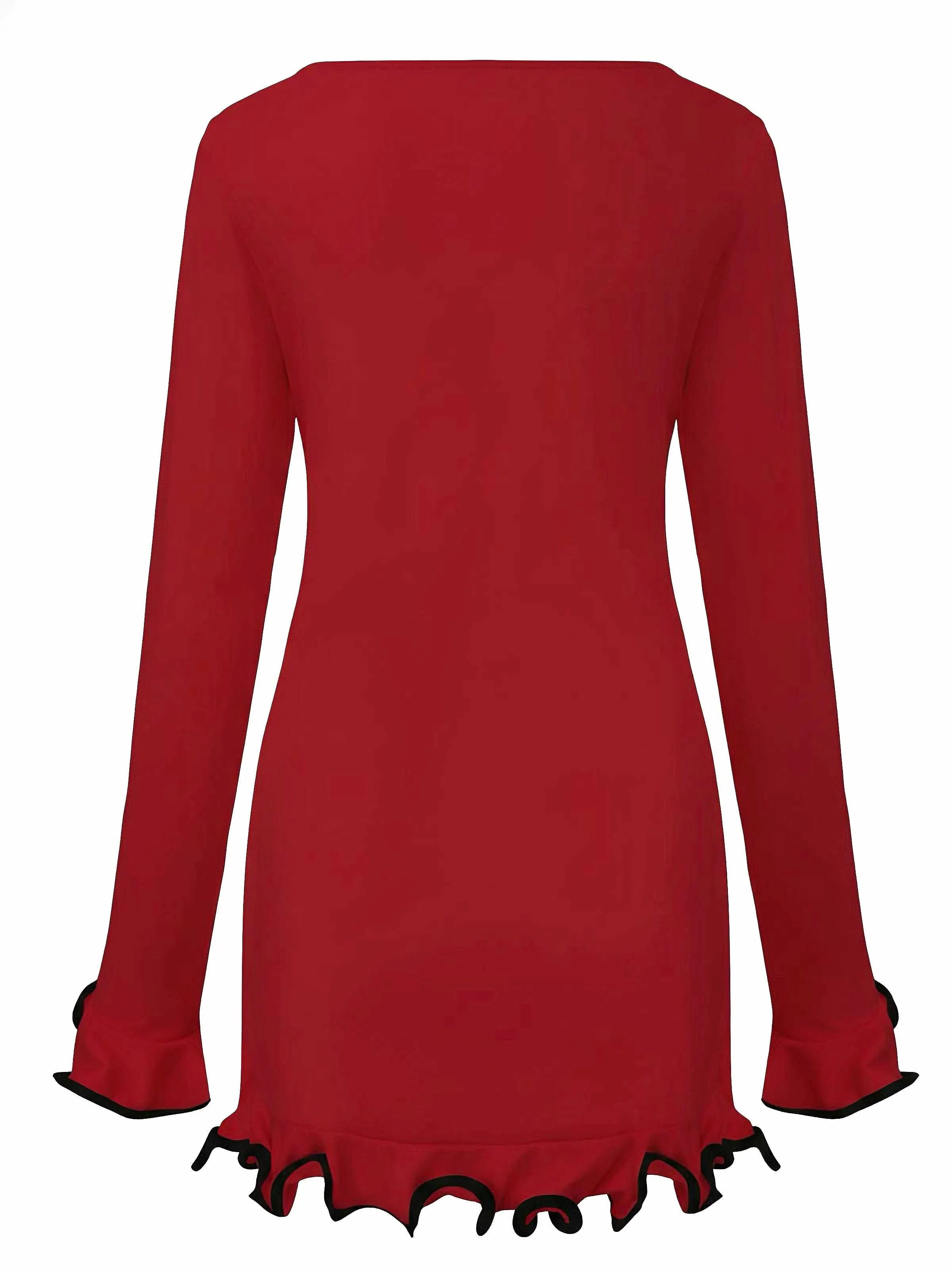 Robe rose manches longues et ourlet volants style années 60 - Image 3