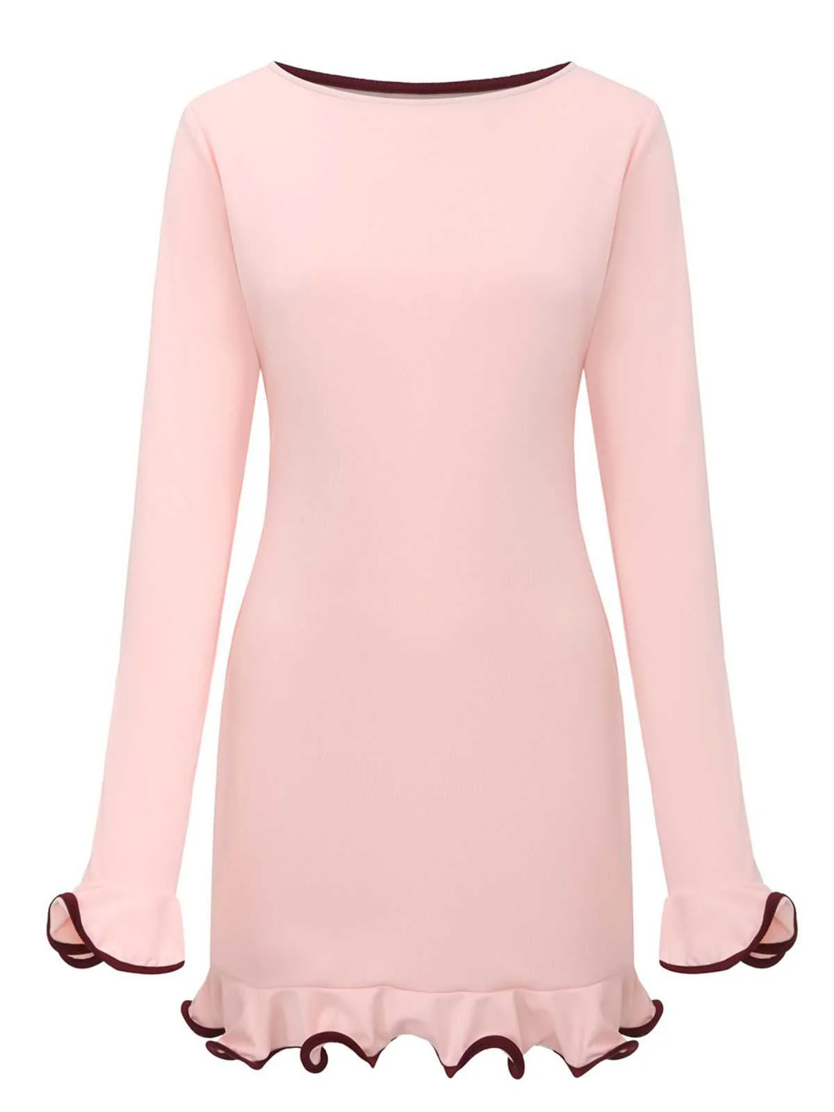 Robe rose manches longues et ourlet volants style années 60 - Image 4