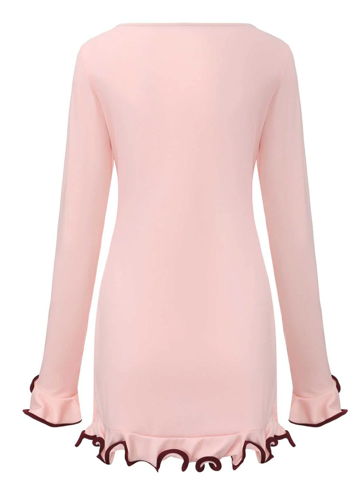 Robe rose manches longues et ourlet volants style années 60 - Image 5