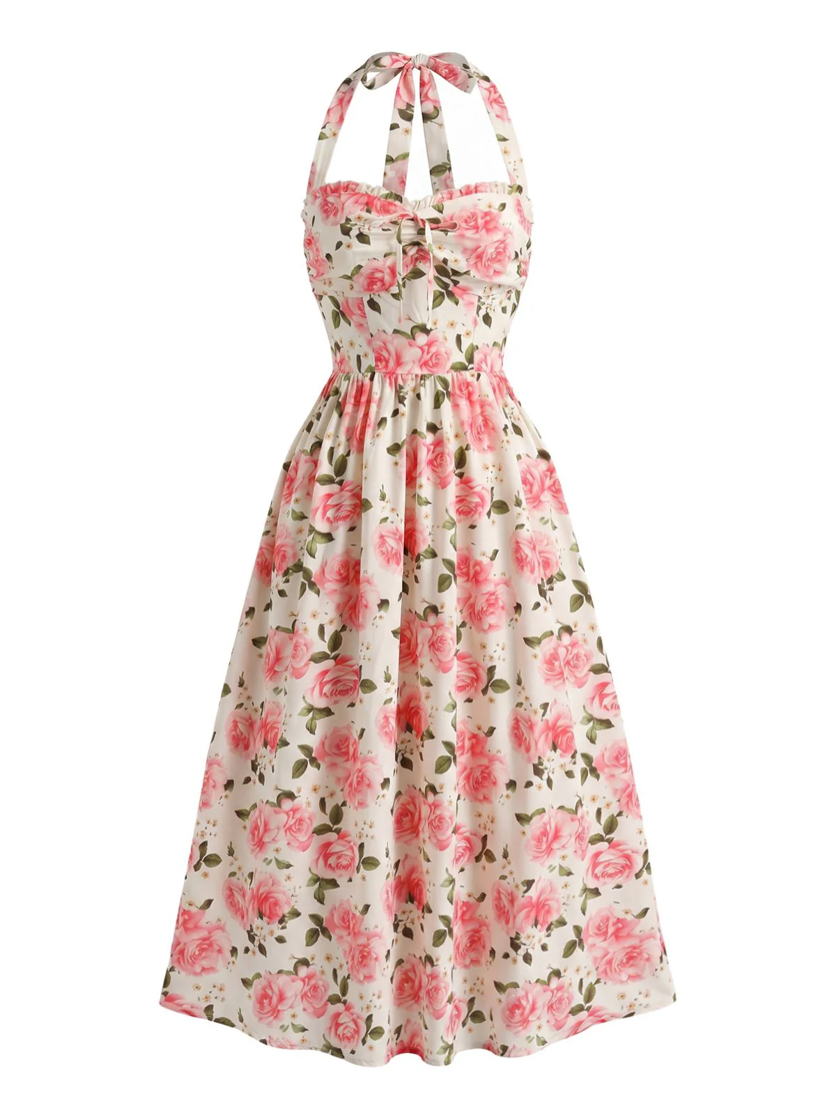 Robe rose motif floral dos nu et taille haute années 1940 - Image 2
