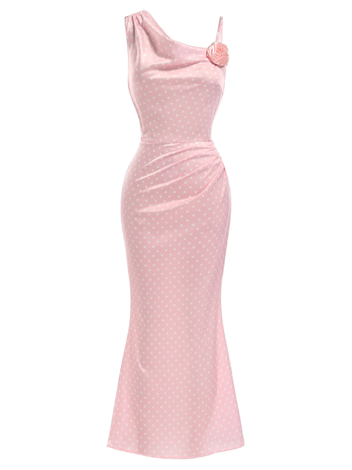 [Prévente] Robe Rose à Pois Satin Sirène Années 1930 - Image 2