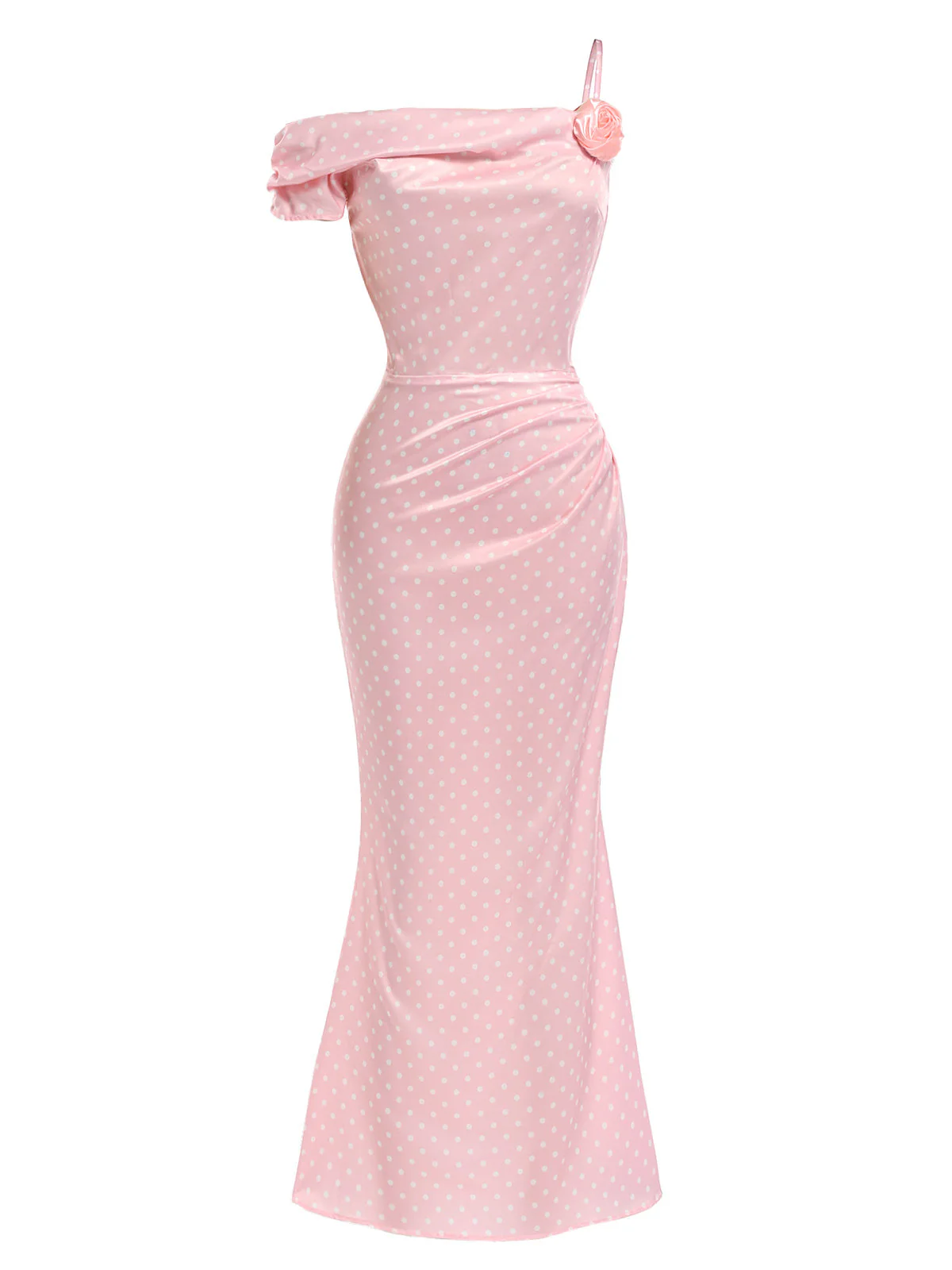 [Prévente] Robe Rose à Pois Satin Sirène Années 1930 - Image 3
