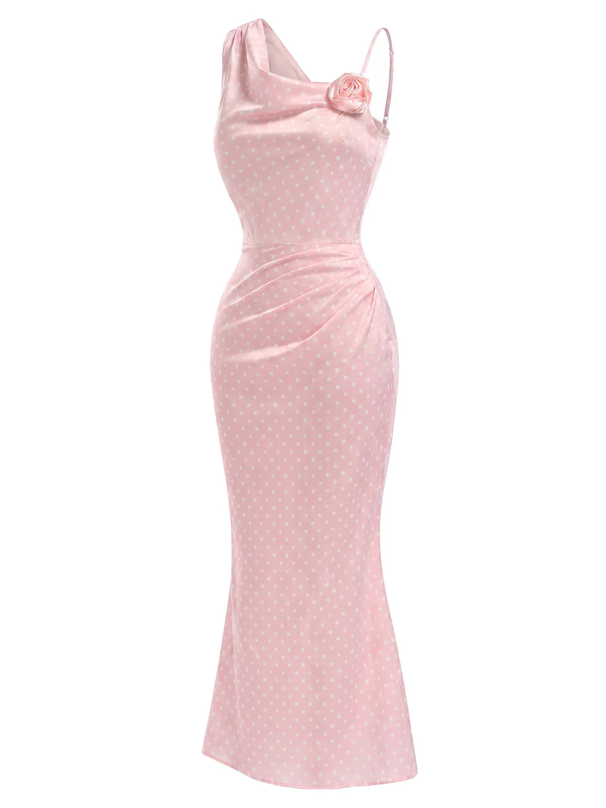 [Prévente] Robe Rose à Pois Satin Sirène Années 1930 - Image 4