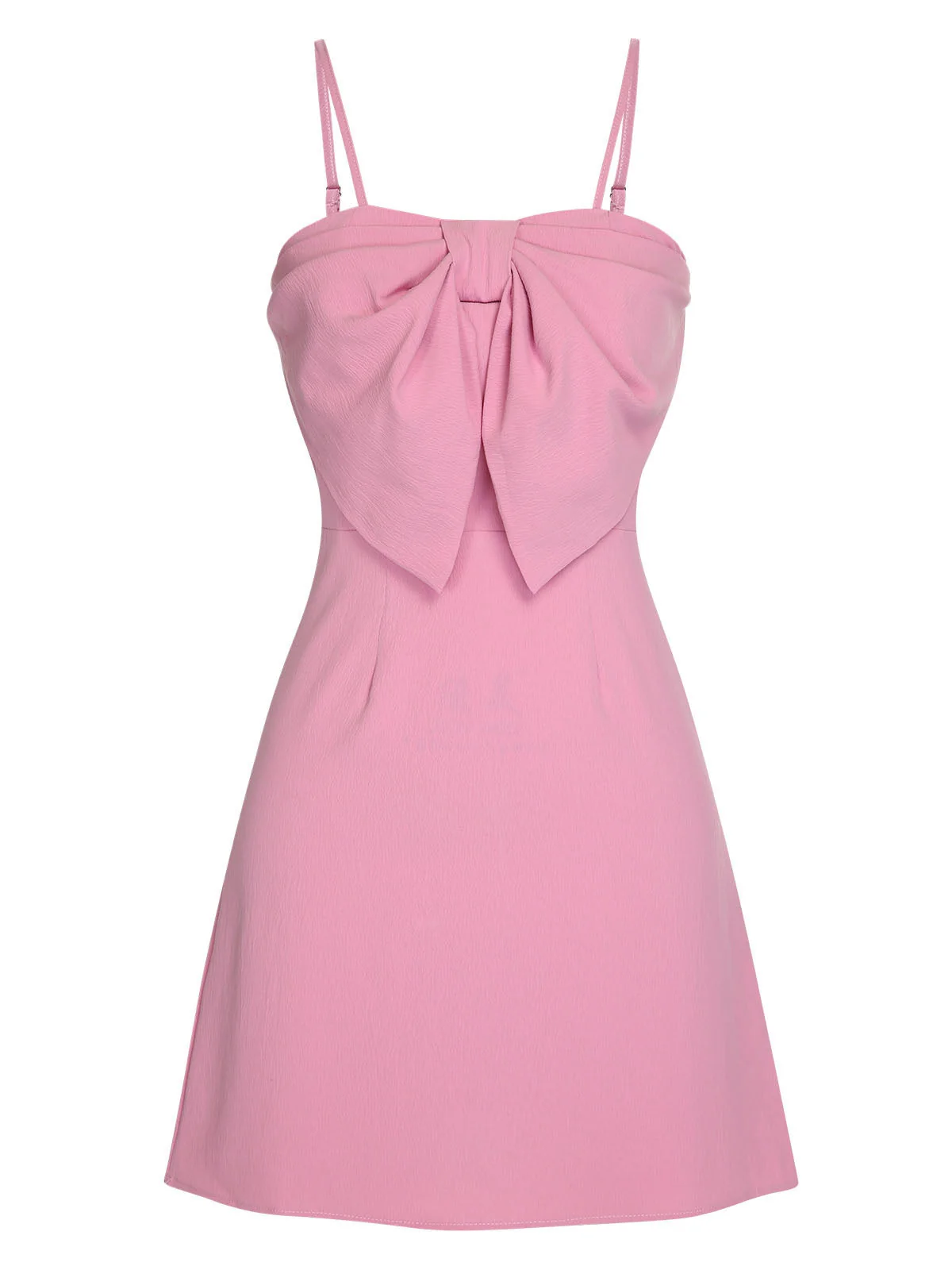 Robe rose unie à bretelles spaghetti et nœud style années 1950