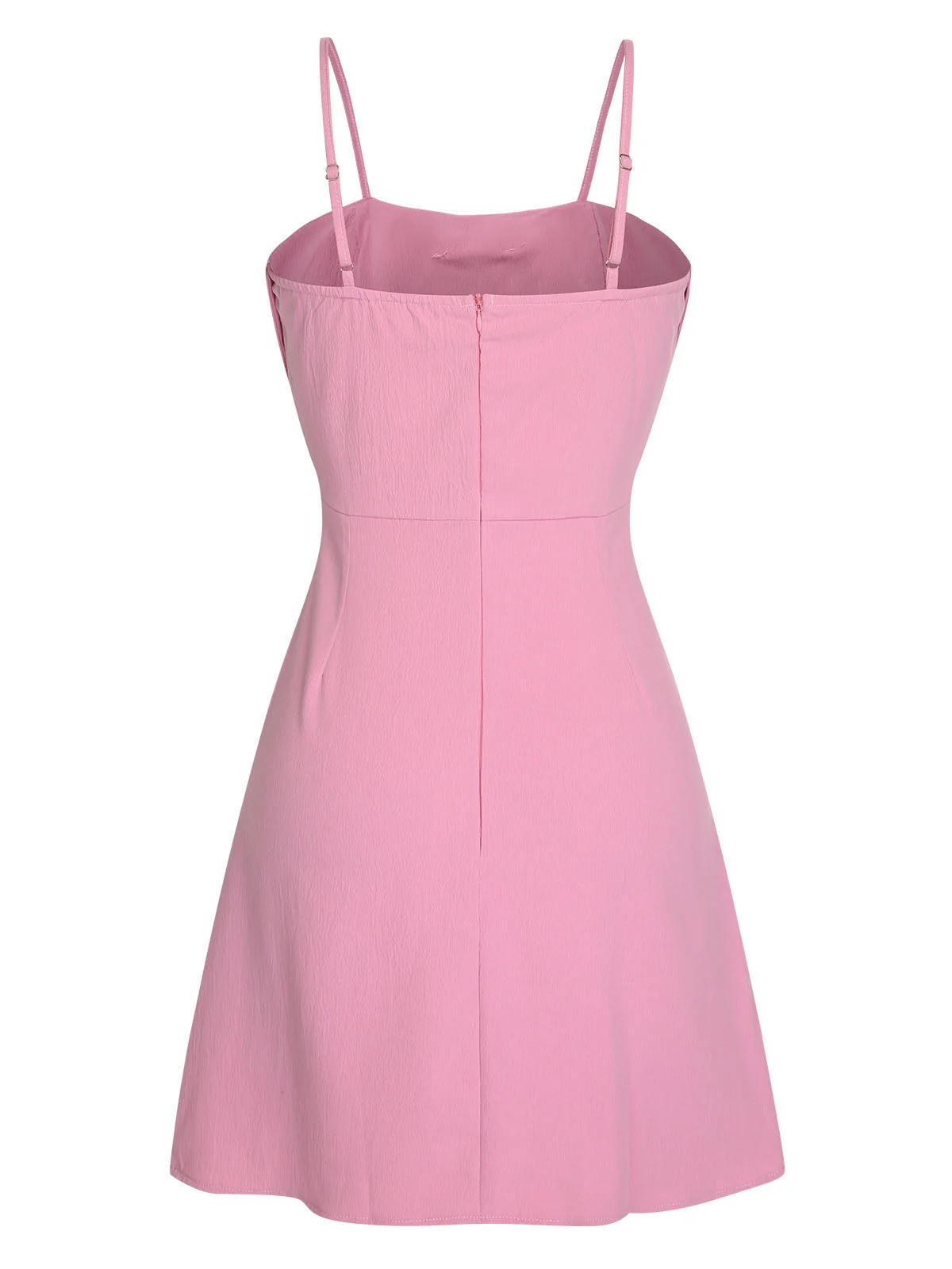 Robe rose unie à bretelles spaghetti et nœud style années 1950 - Image 2