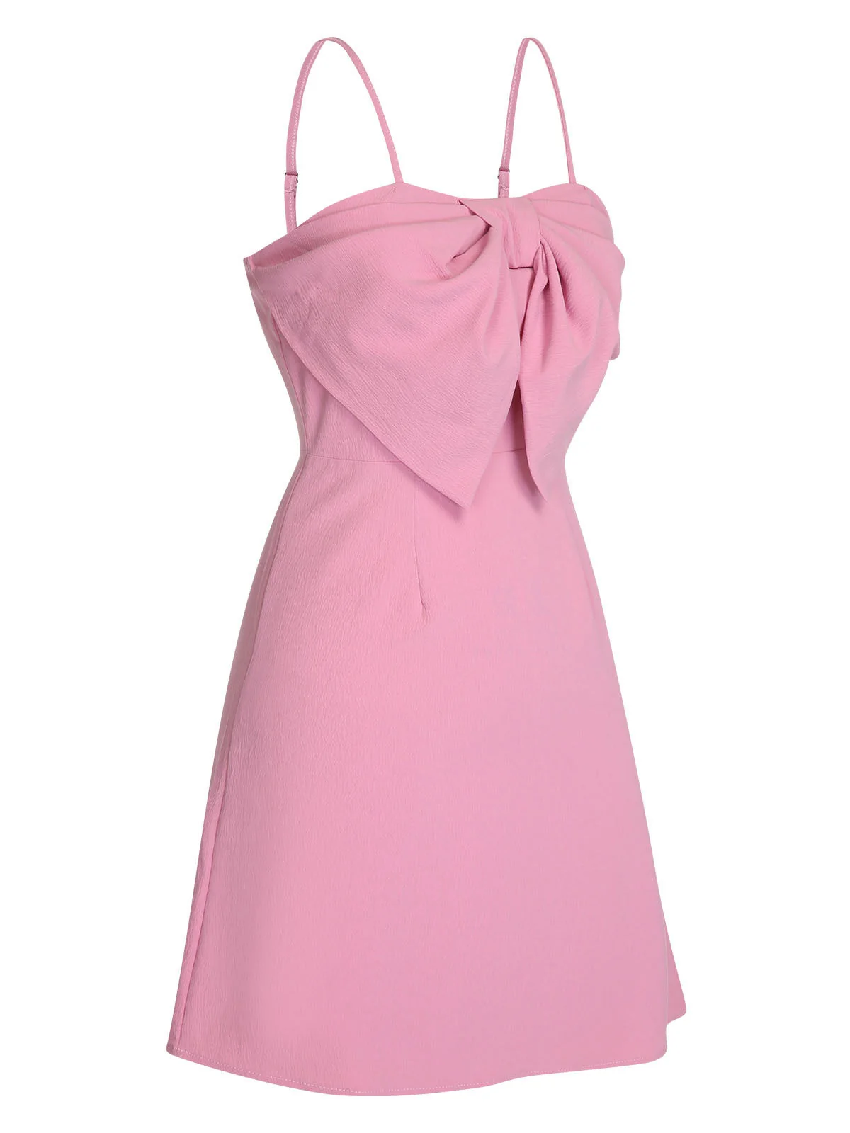 Robe rose unie à bretelles spaghetti et nœud style années 1950 - Image 3