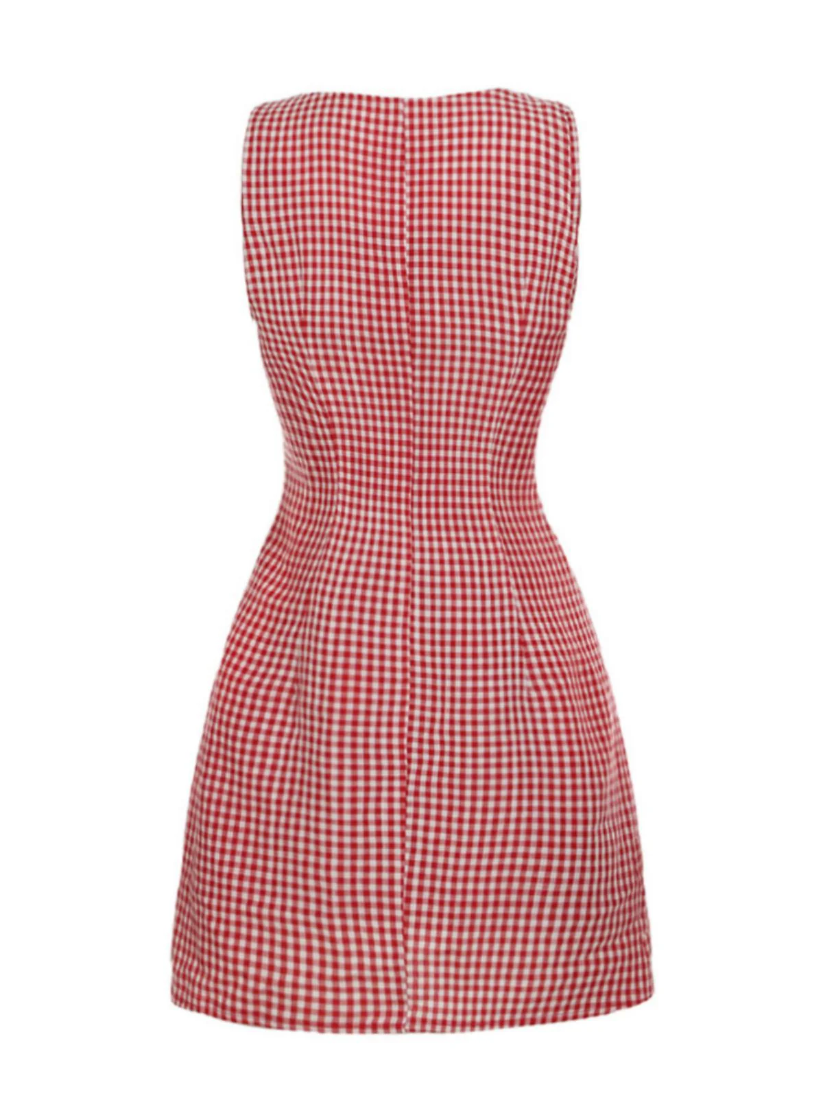 Robe rouge à carreaux vichy boutonnée sans manches des années 1960 - Image 2