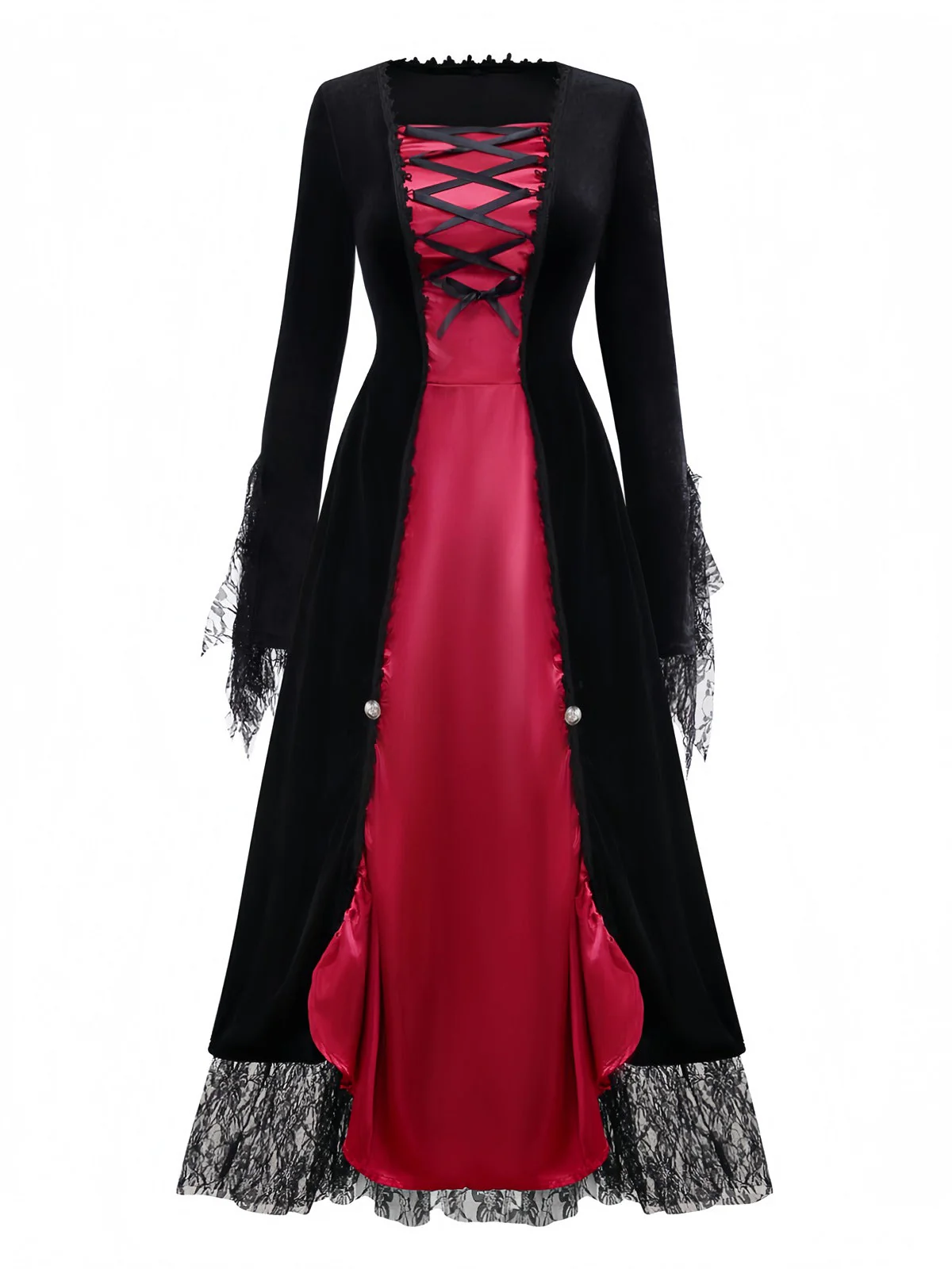 Robe rouge à motif reine des vampires Halloween années 1930