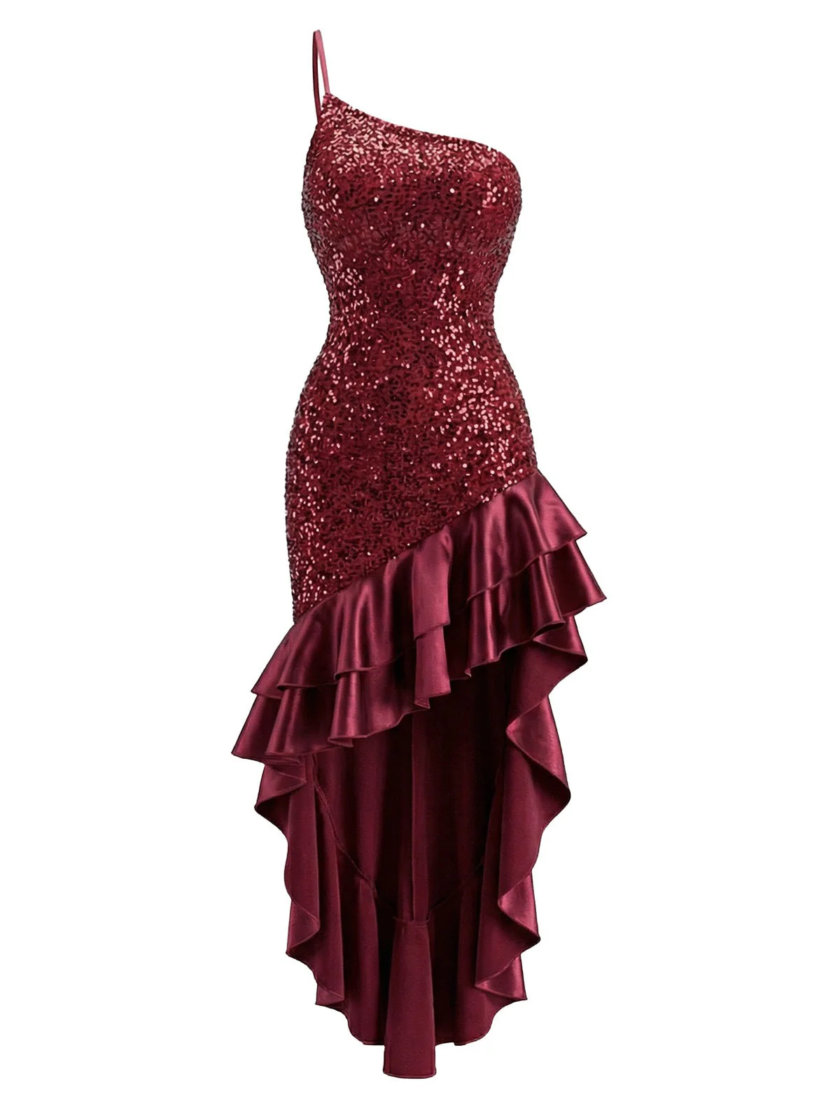 Robe rouge asymétrique à sequins et volants années 1930 - Image 3