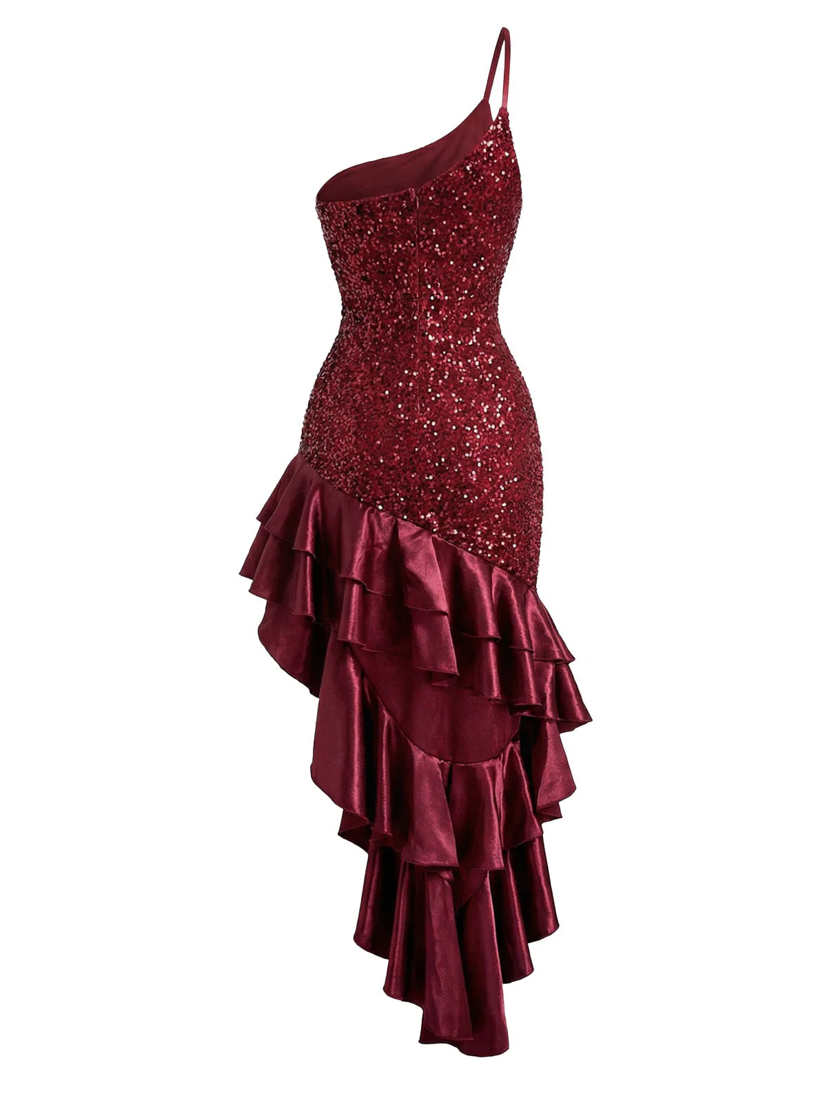 Robe rouge asymétrique à sequins et volants années 1930 - Image 7