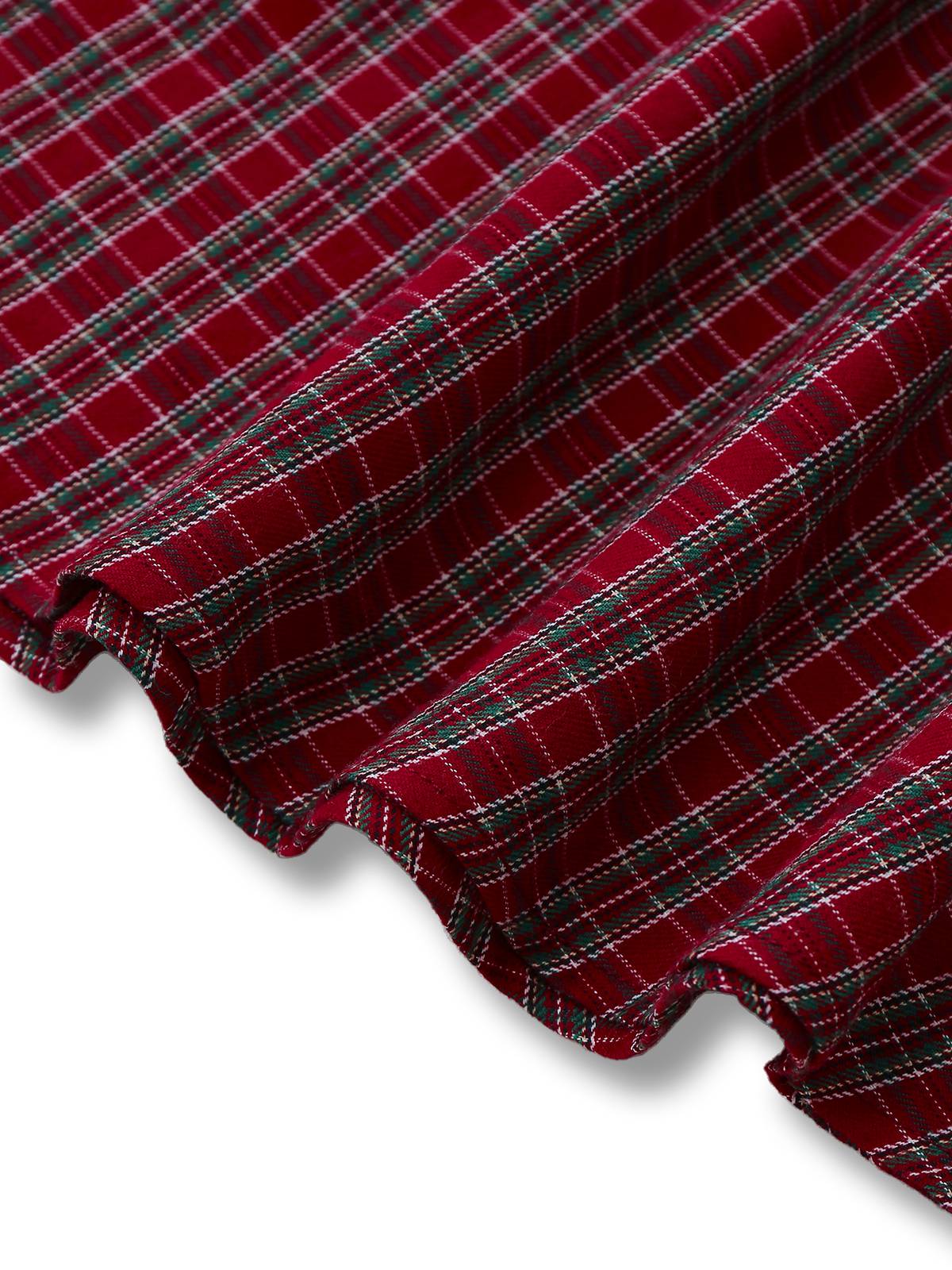 Robe rouge à carreaux col cœur froncée et nœud des années 50 - Image 6