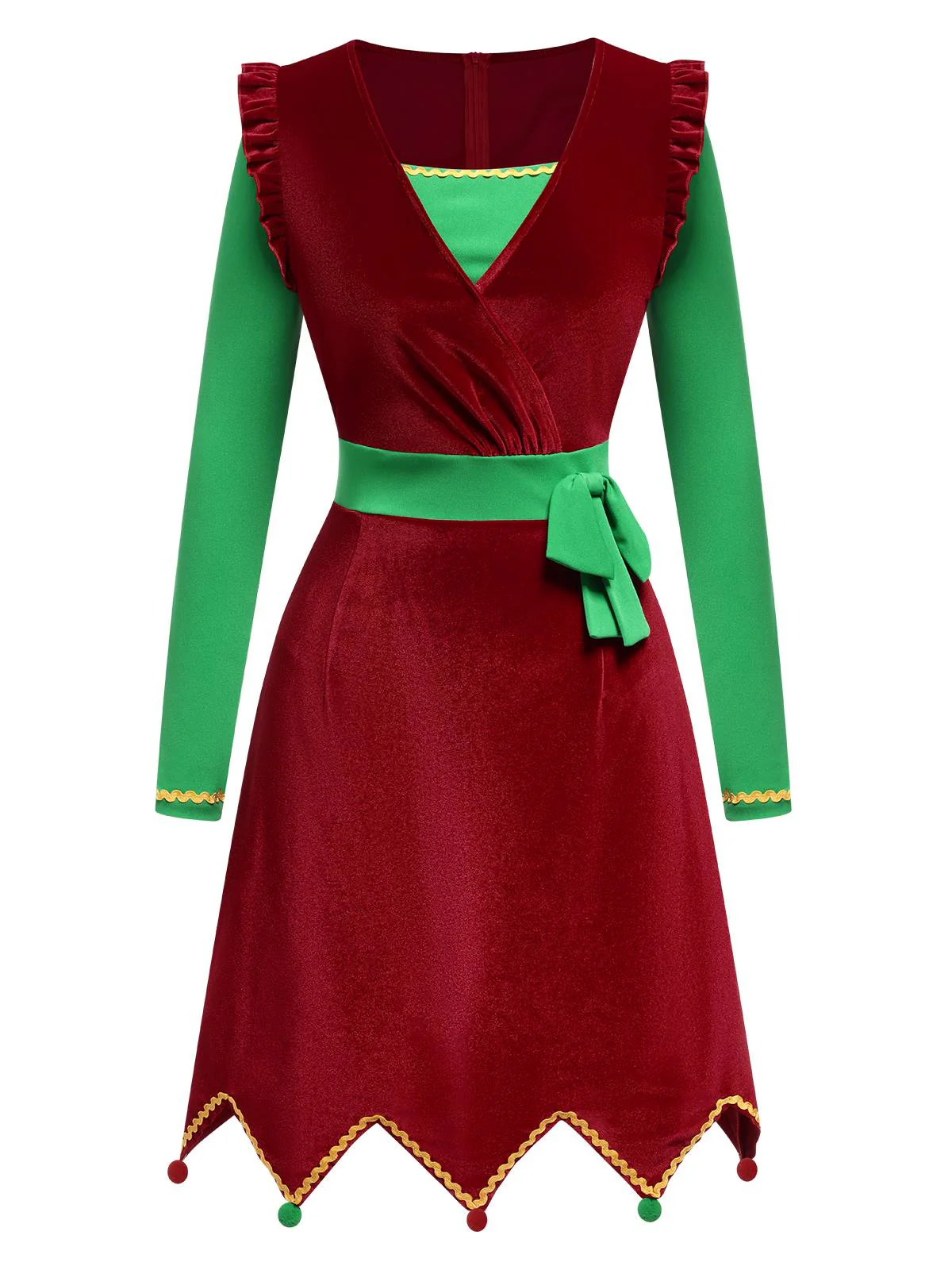Robe rouge contrastée à ourlet ondulé de Noël des années 1960 - Image 2