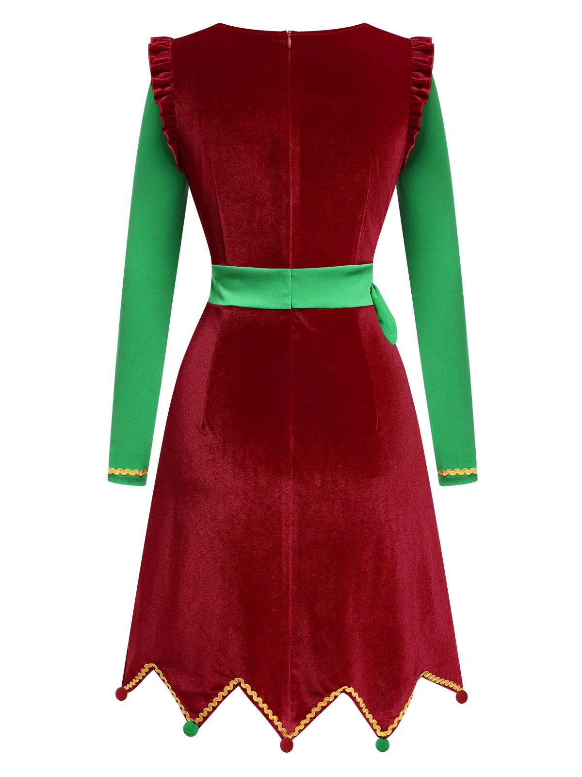 Robe rouge contrastée à ourlet ondulé de Noël des années 1960 - Image 3