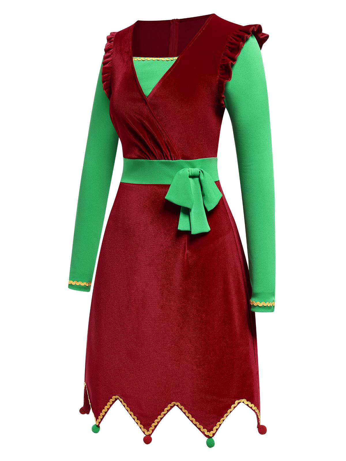 Robe rouge contrastée à ourlet ondulé de Noël des années 1960 - Image 4