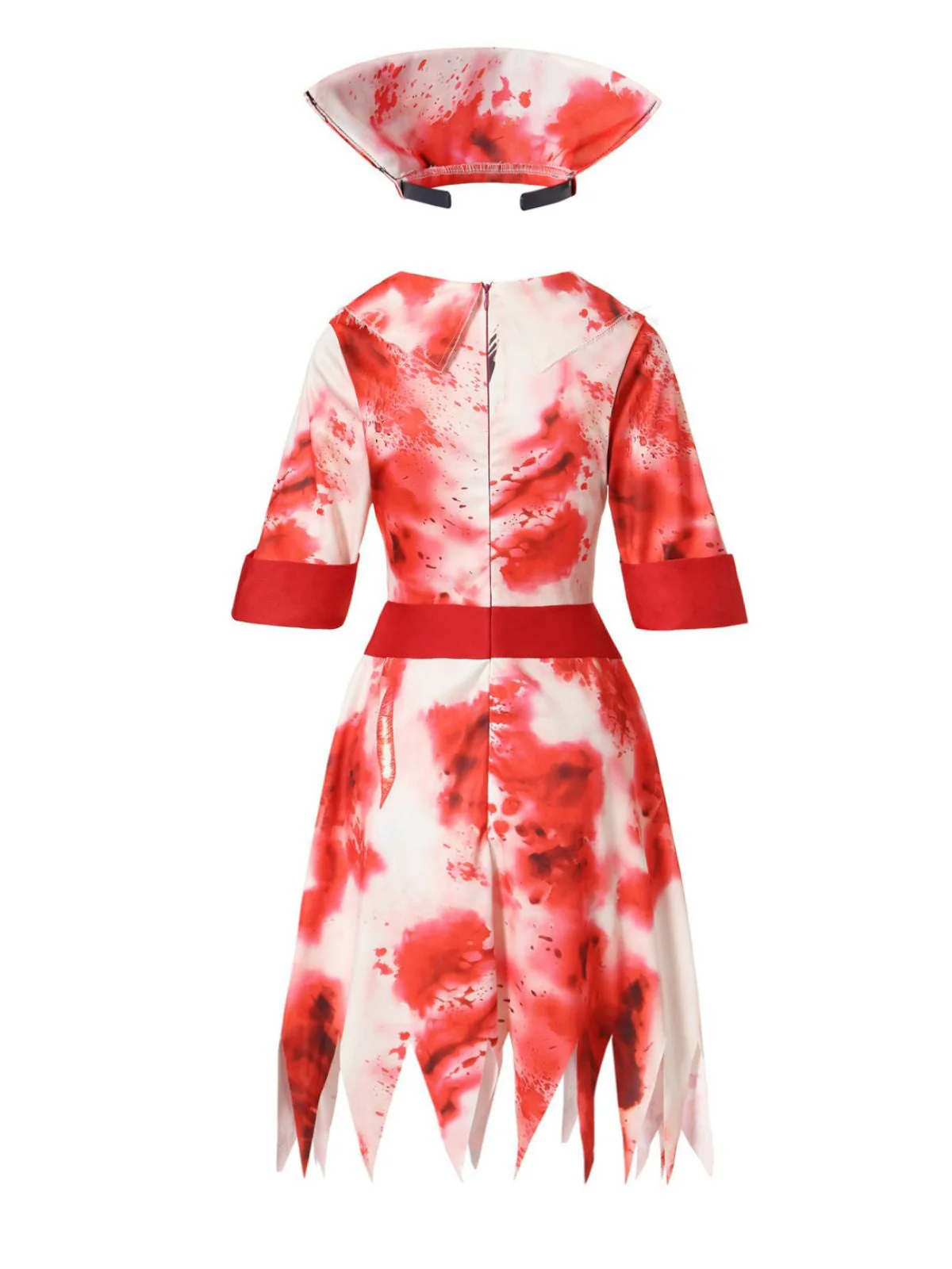 Robe rouge d'infirmière zombie d'Halloween des années 1950 avec taches de sang - Image 3