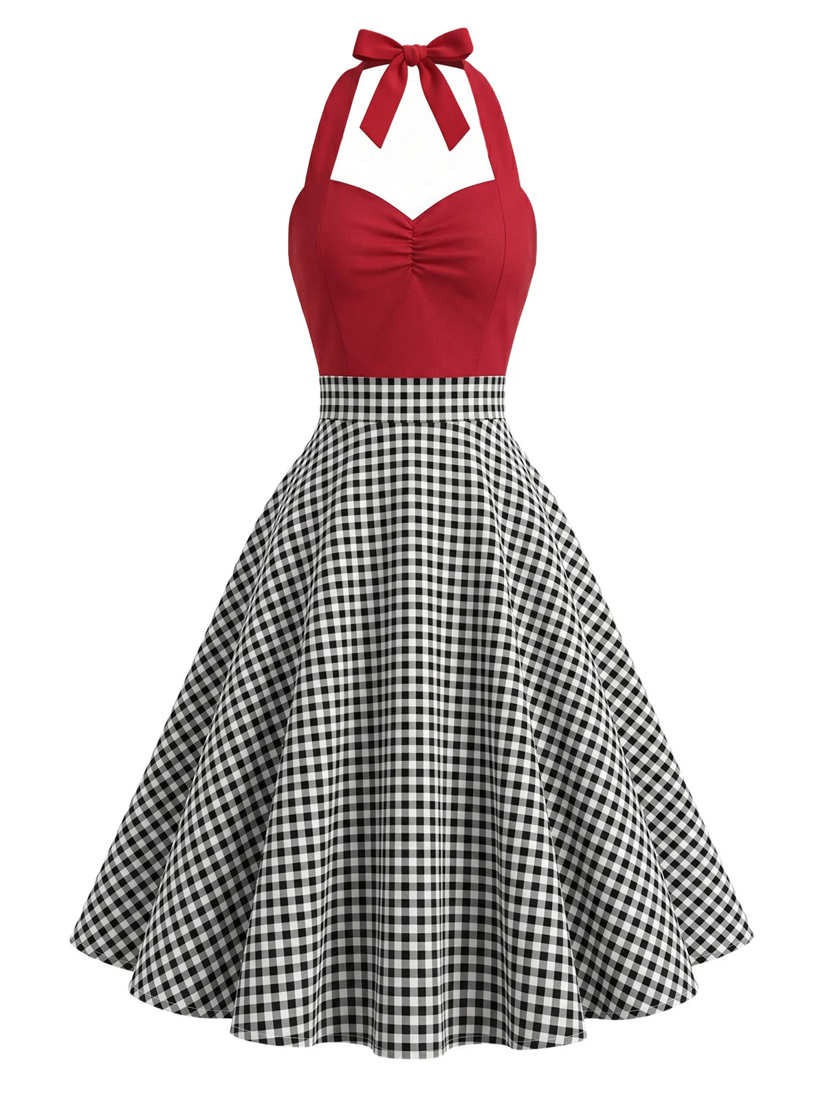 Robe Rouge Dos-Nu Vichy Col Licou Années 50 - Image 2