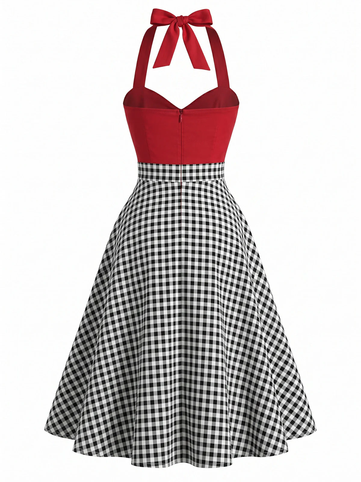 Robe Rouge Dos-Nu Vichy Col Licou Années 50 - Image 3